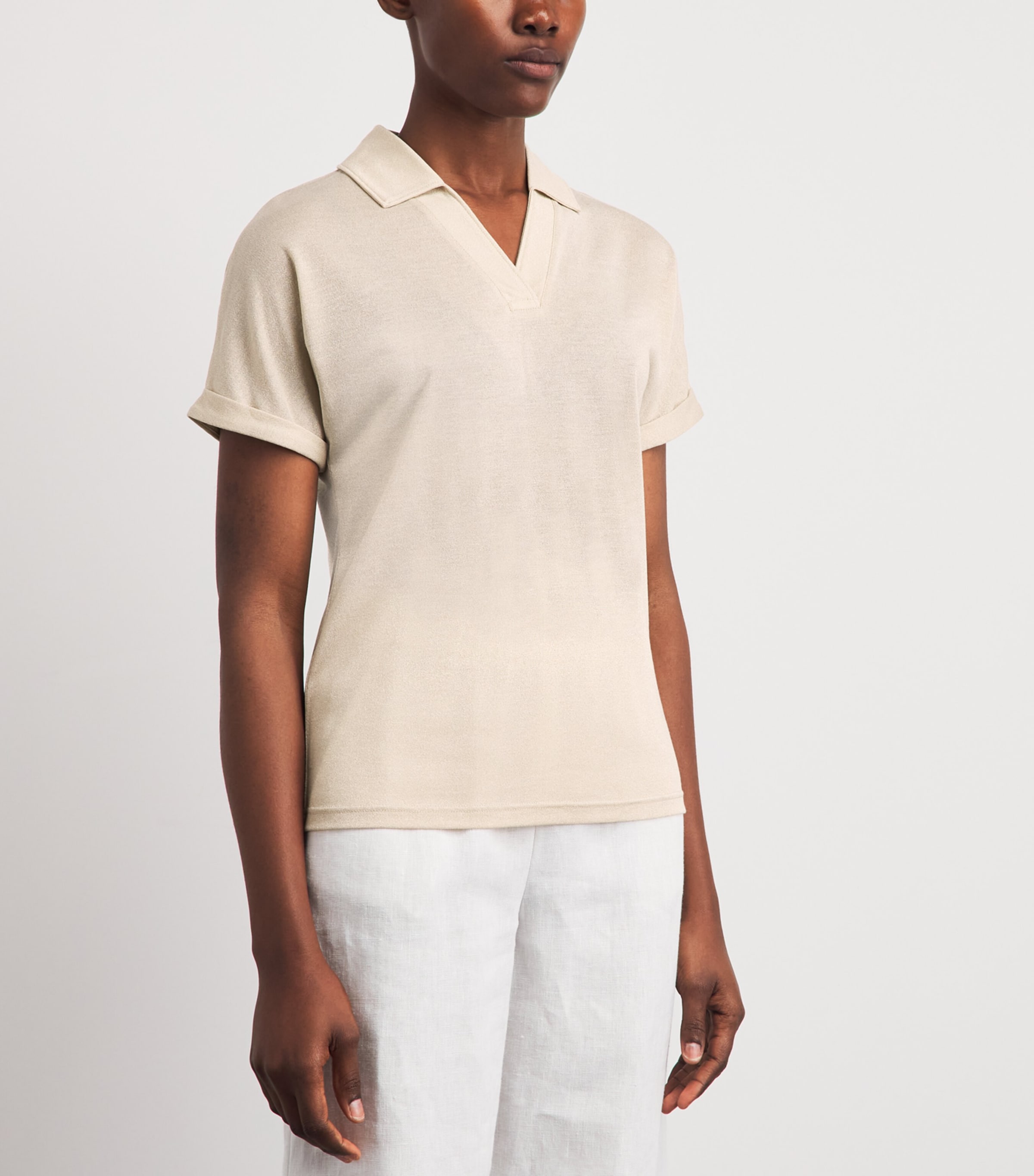Eleventy Womens Metallic-Thread Polo Shirt Sabbia Image 4