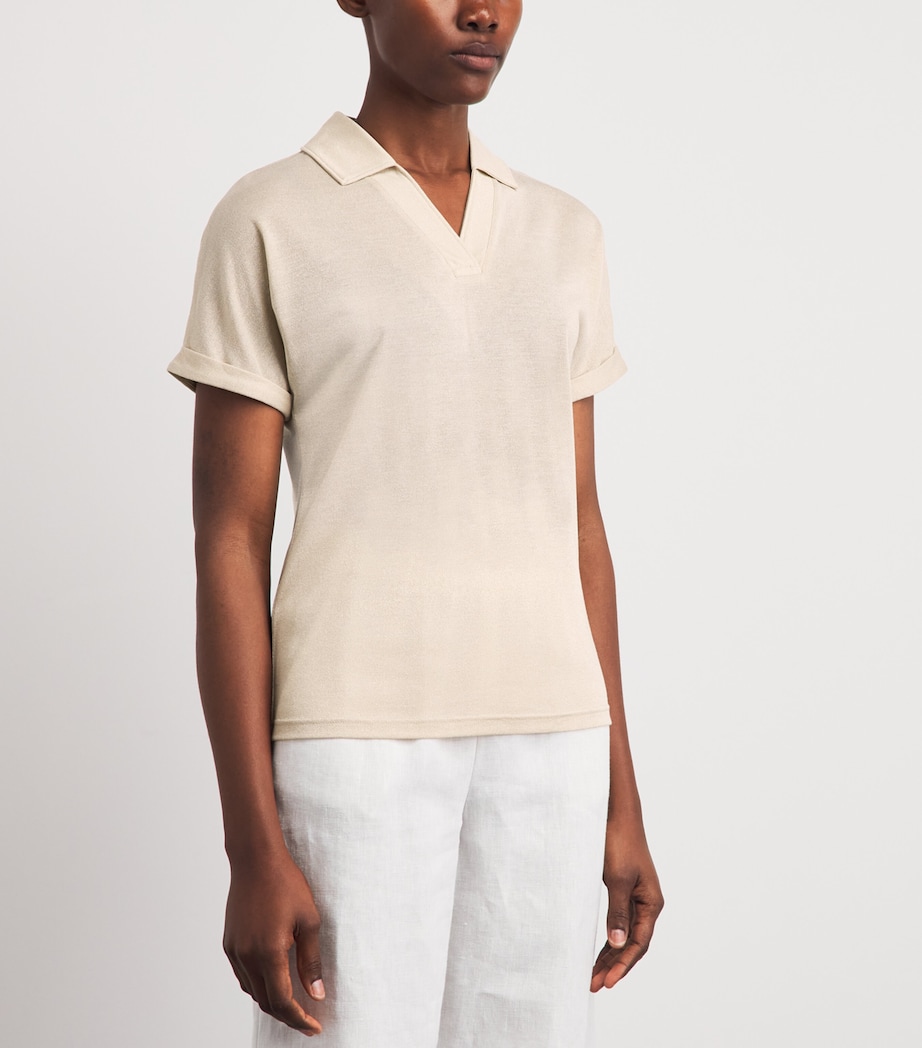 Eleventy Womens Metallic-Thread Polo Shirt Sabbia Image 4
