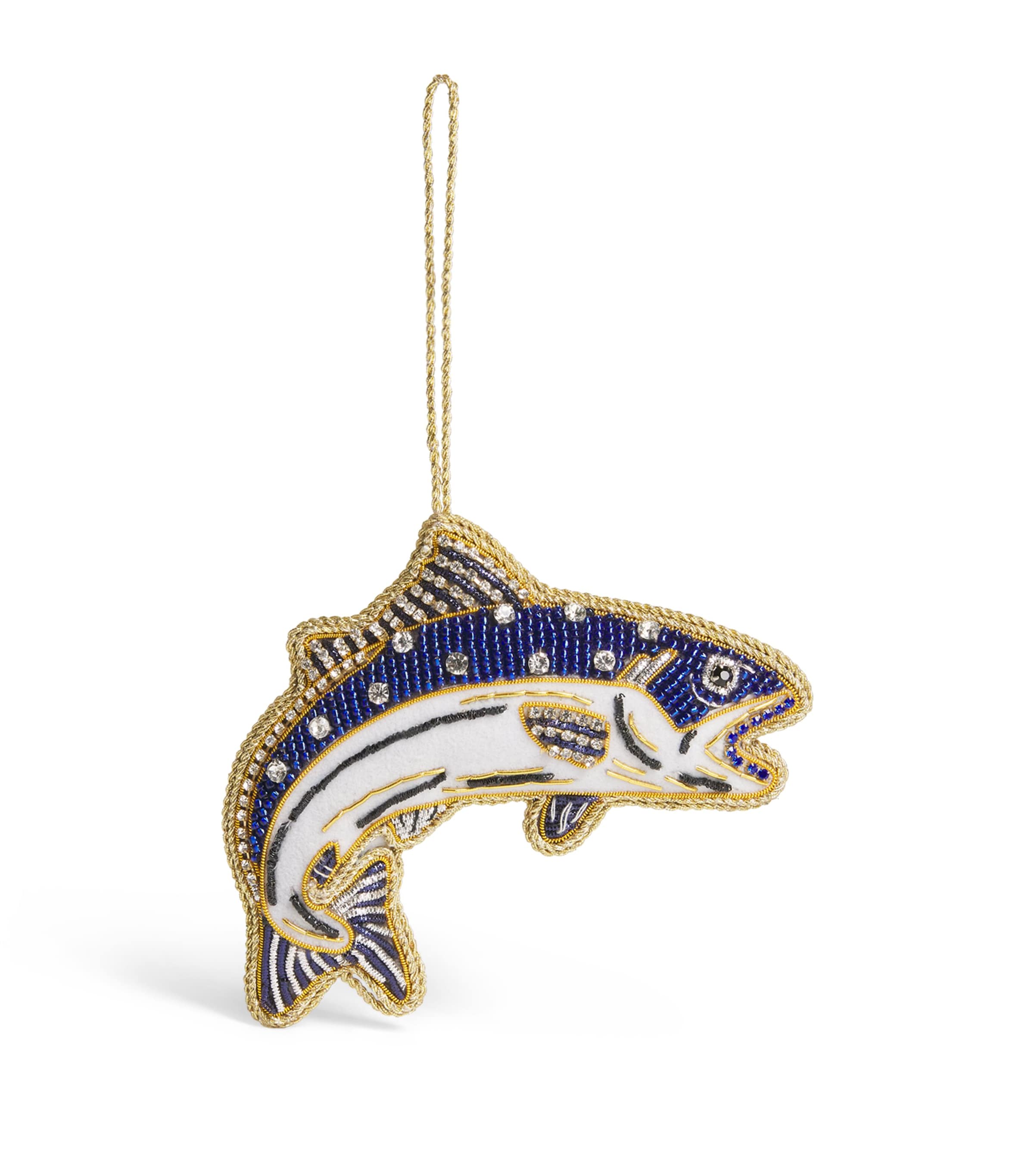 Tinker Tailor Beaded Jumping Fish Tree Decoration Navy , White & Gold Image 1