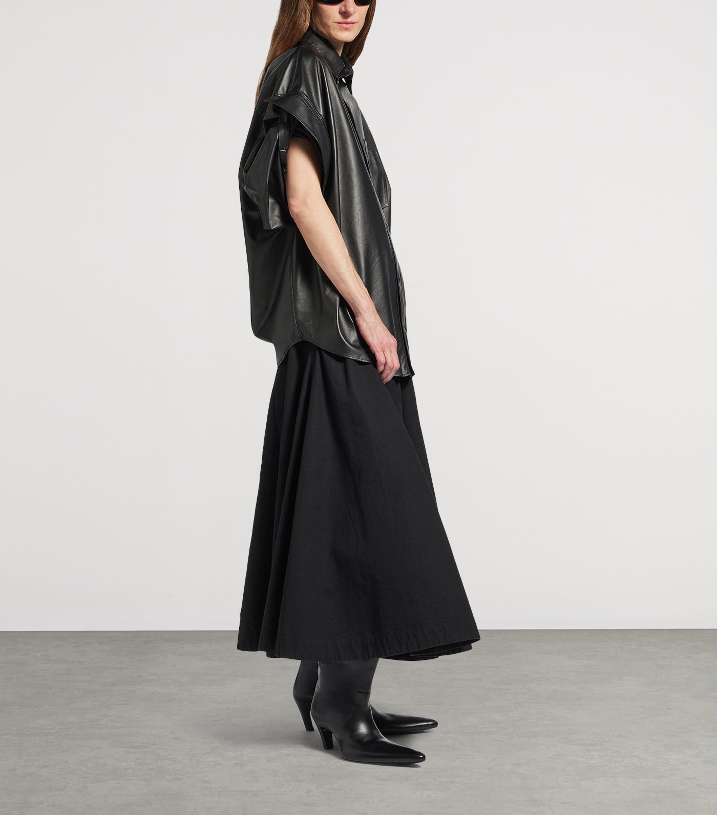 Leather Tucked-Sleeve Shirt 1000 Image 4