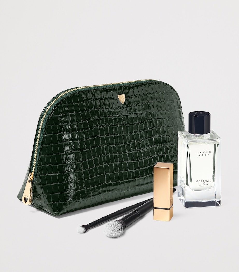 Large Leather Croc-Embossed Cosmetic Case EVERGREEN Image 3