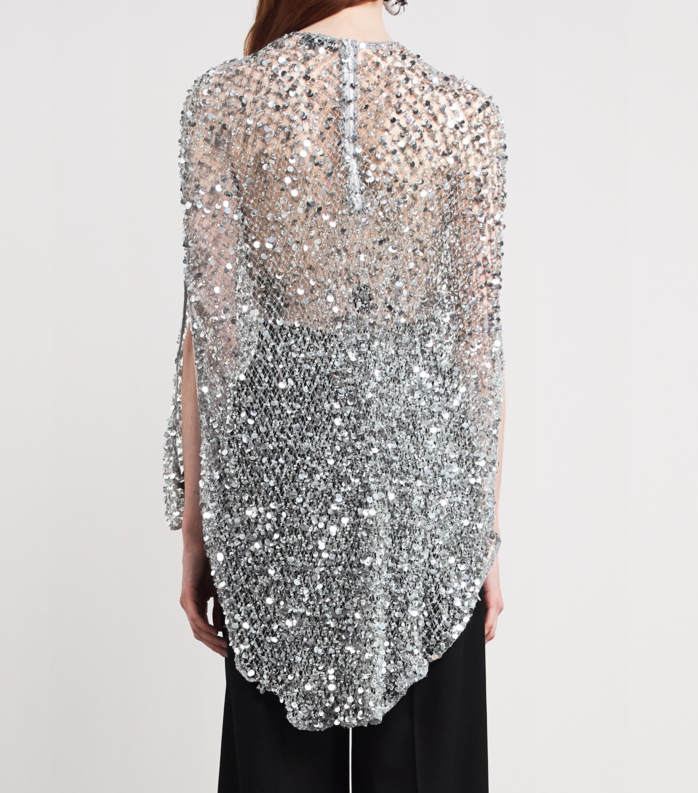 Sequinned Mesh Cape Top 042 SILVER Image 4