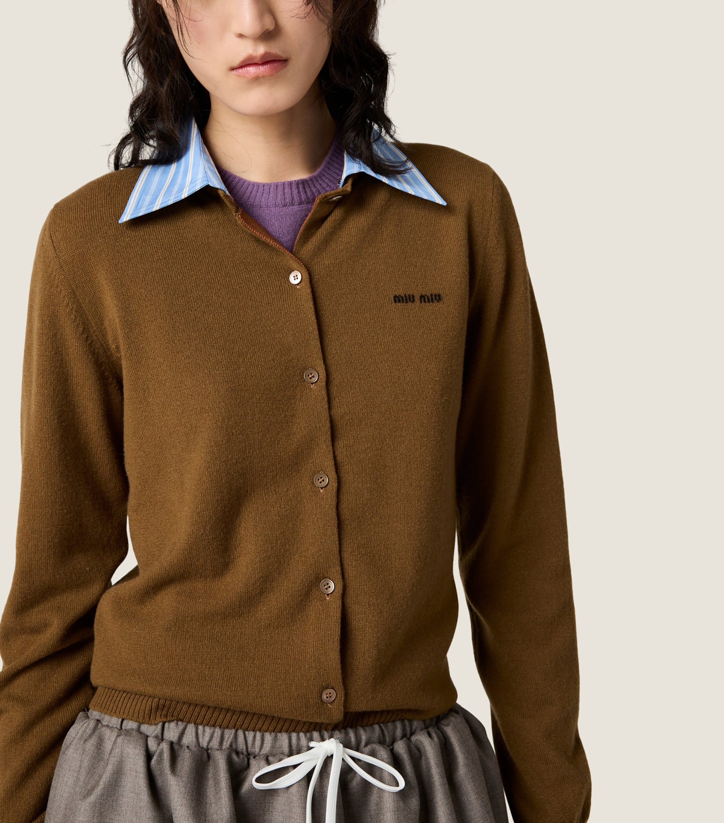 Cashmere Collared Logo Cardigan F0YVO Image 3