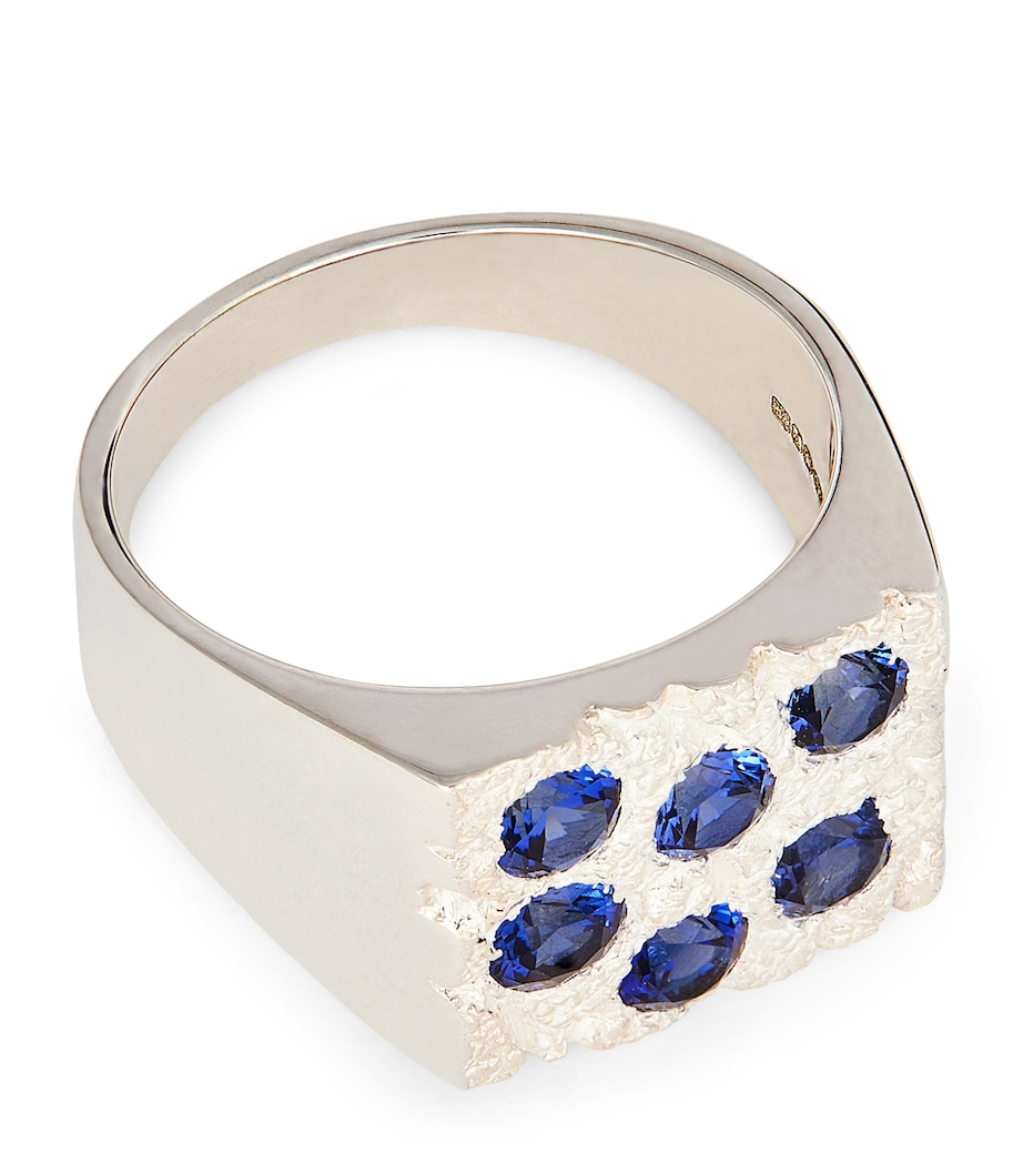 Bleue Burnham Sterling Silver and Sapphire Rose Garden Signet Ring Silver Image 1