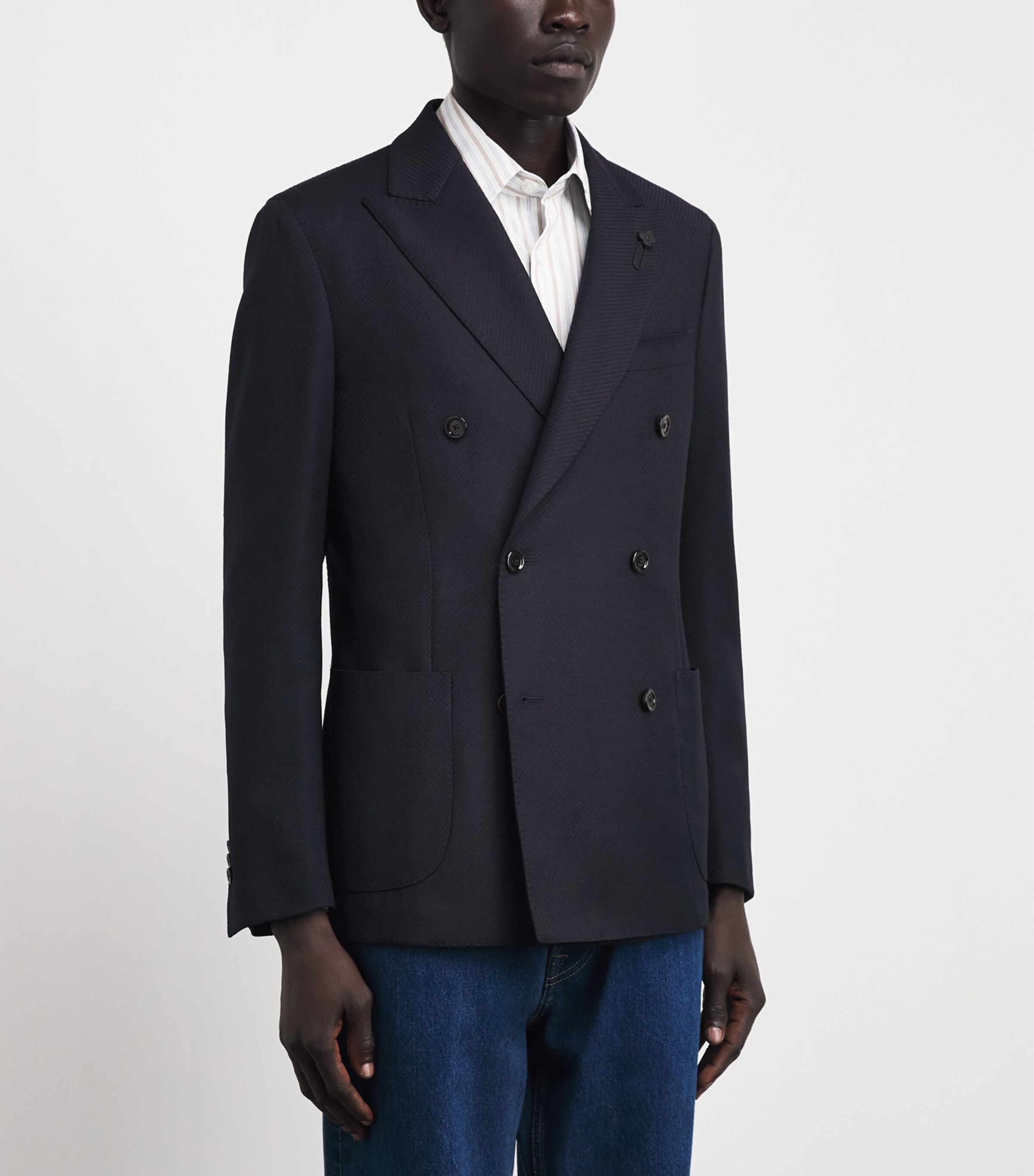 Lardini Mens Wool Double-Breasted Blazer Navy Image 4