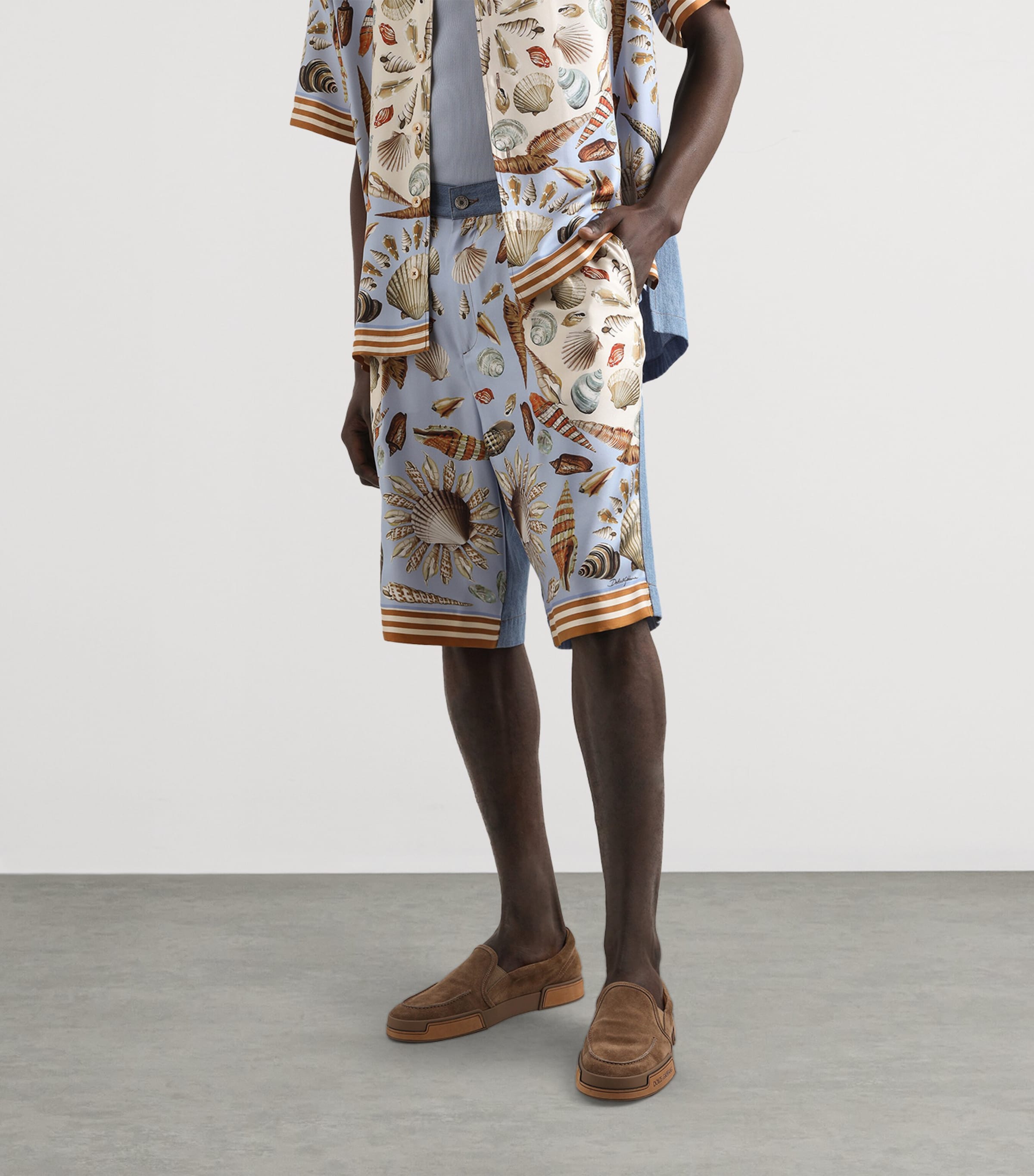Dolce&Gabbana Multi Silk-Panel Wide-Leg Denim Shorts | Harrods US