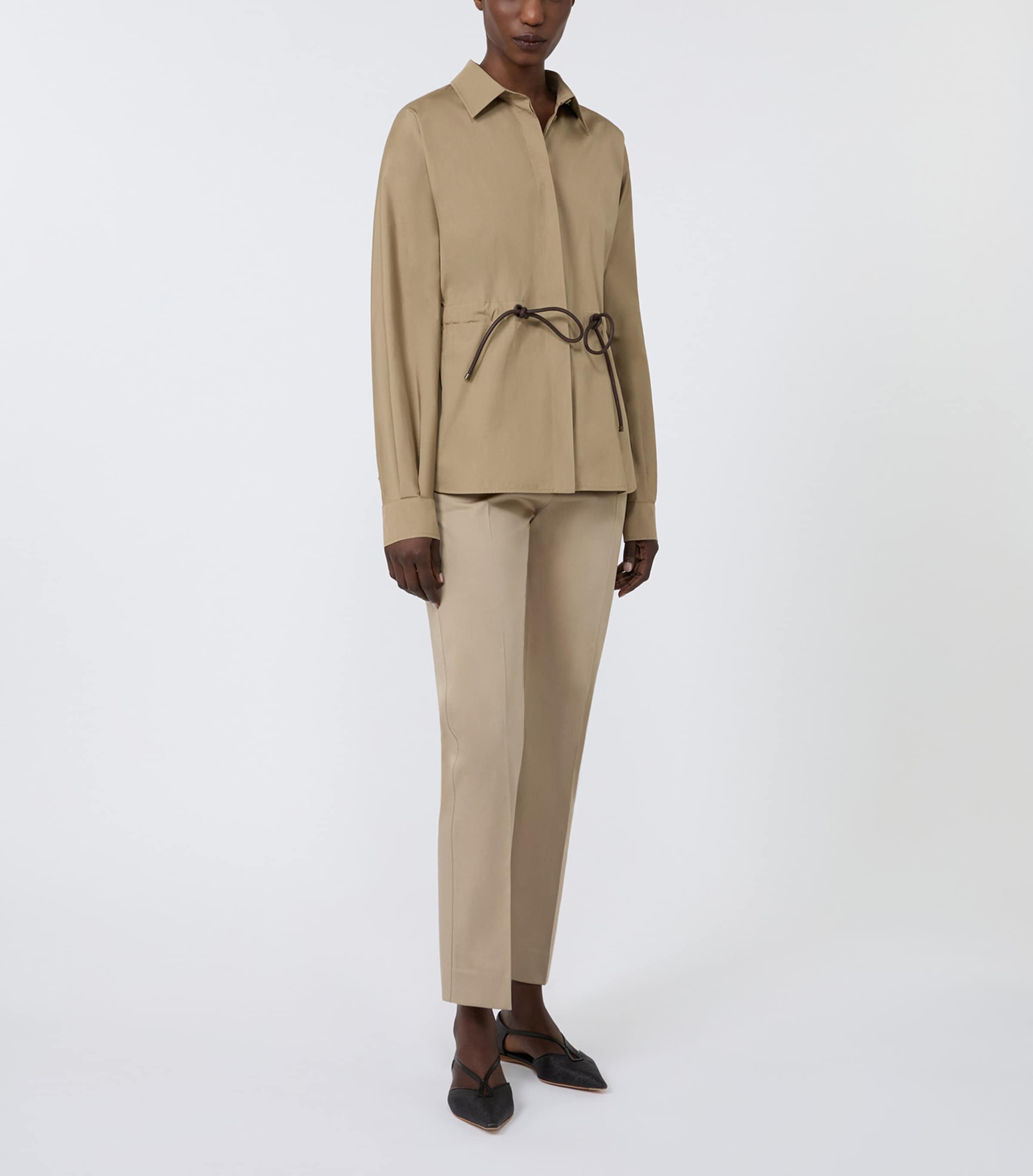 Max Mara Womens Cotton Straight Tailored Trousers Kaki Image 2