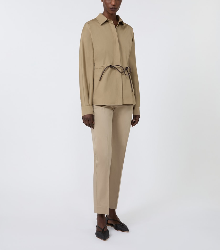 Max Mara Womens Cotton Straight Tailored Trousers Kaki Image 2