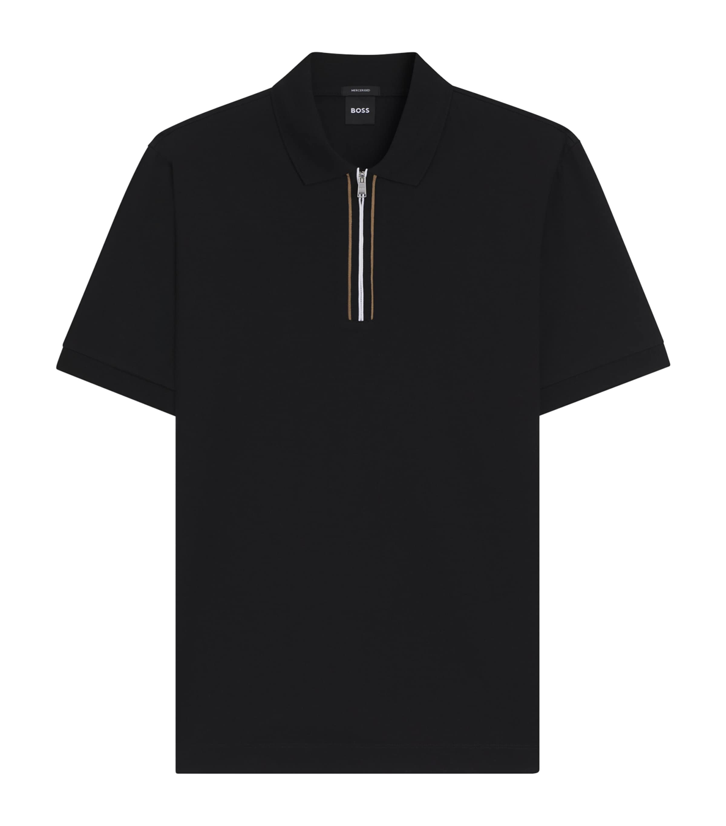 Hugo Boss Mercerized Cotton Polo Shirt With Contrast Zip In Black