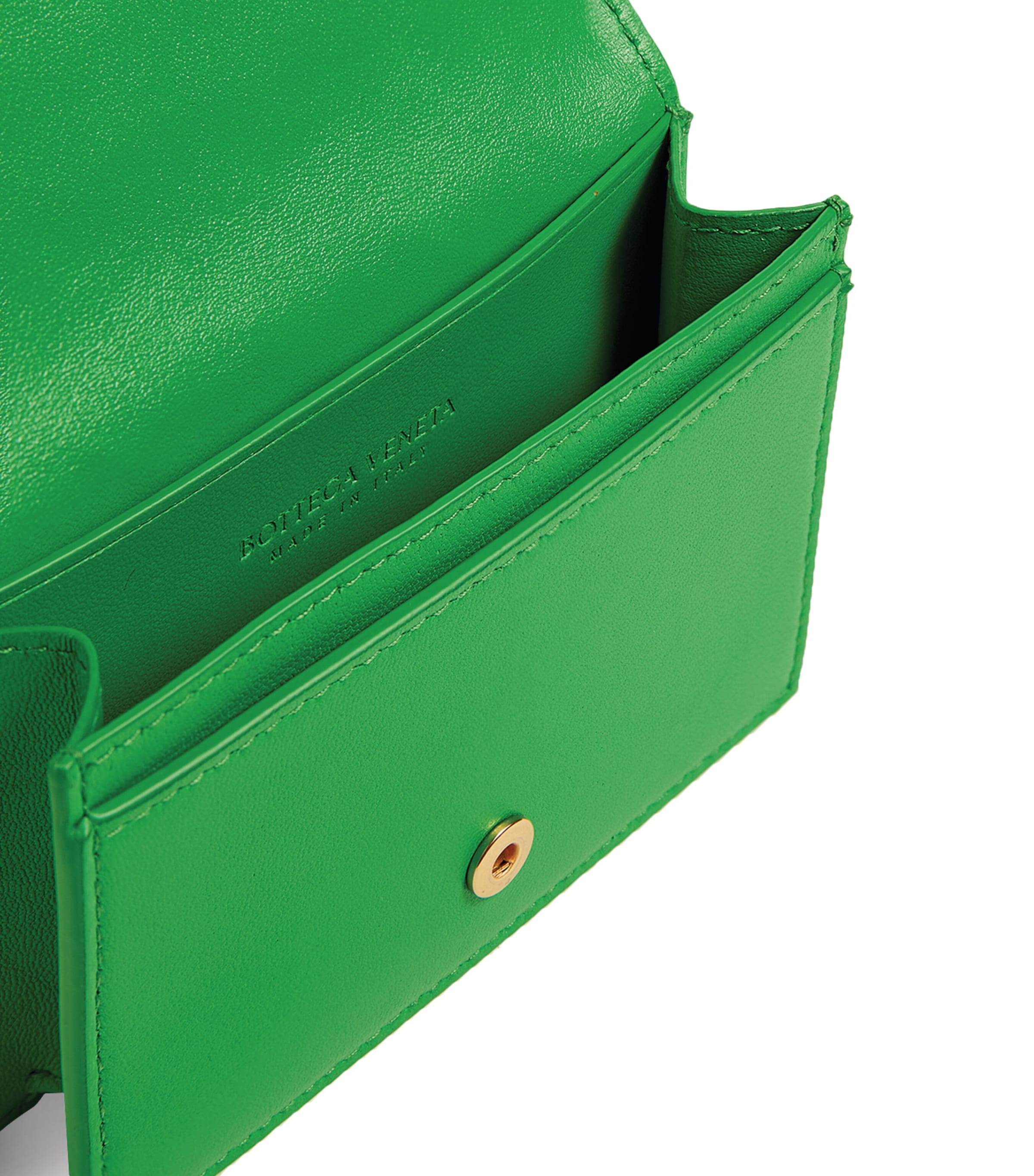 Leather Intrecciato Card Case PARAKEET-GOLD Image 2