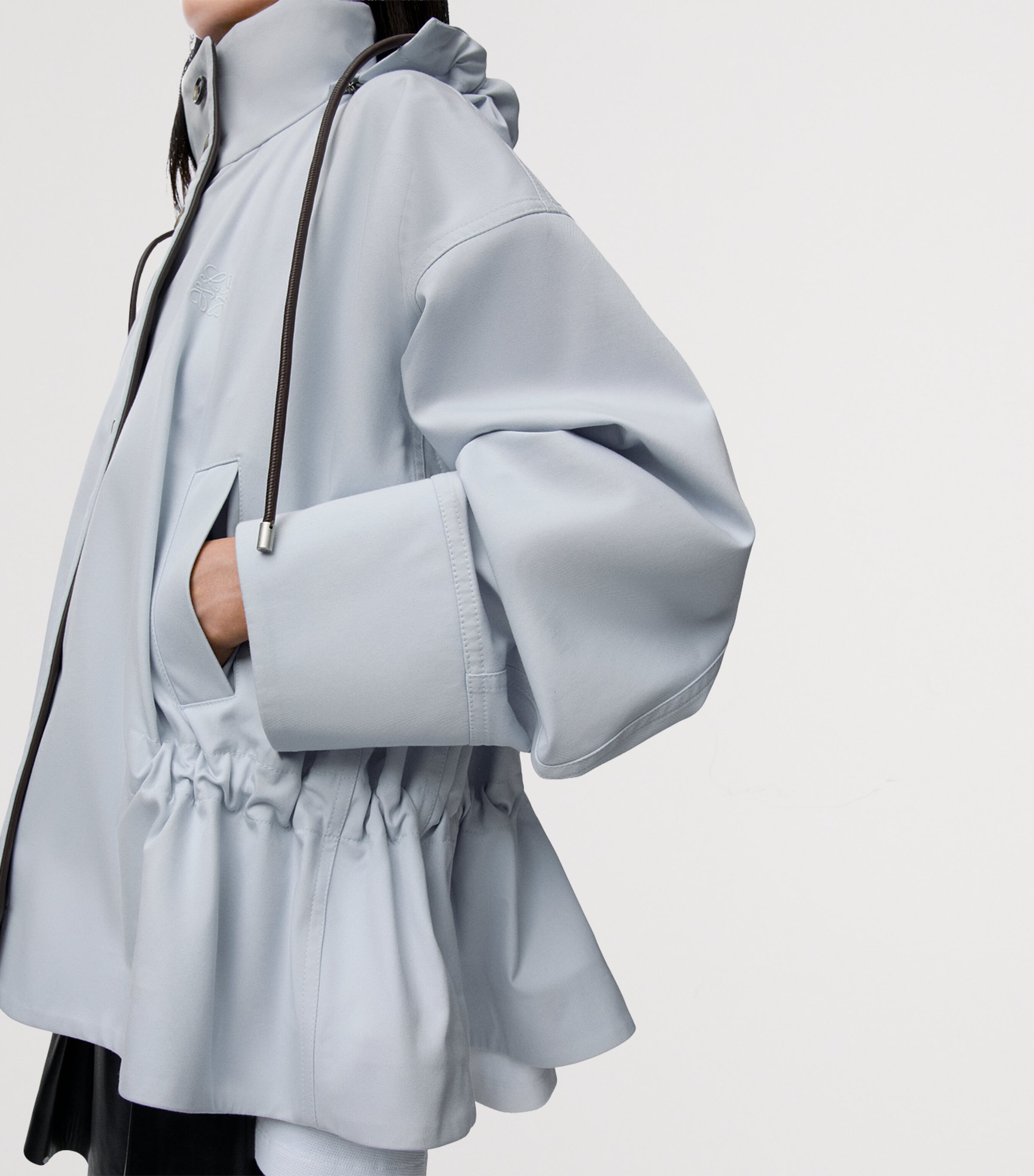 LOEWE Womens Peplum-Hem Hooded Parka Blue Image 5