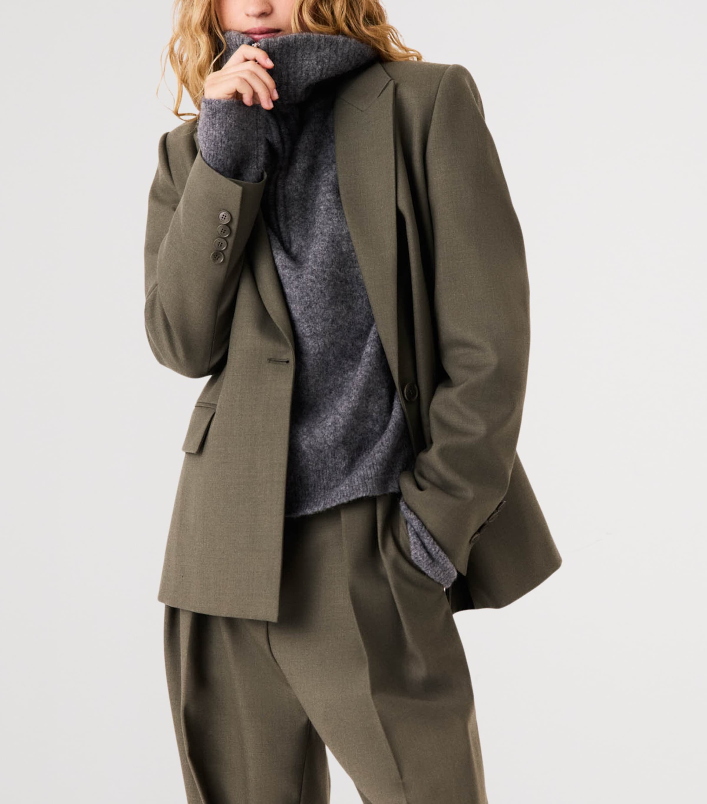 Maje Womens Wool-Blend Blazer Khaki Image 5