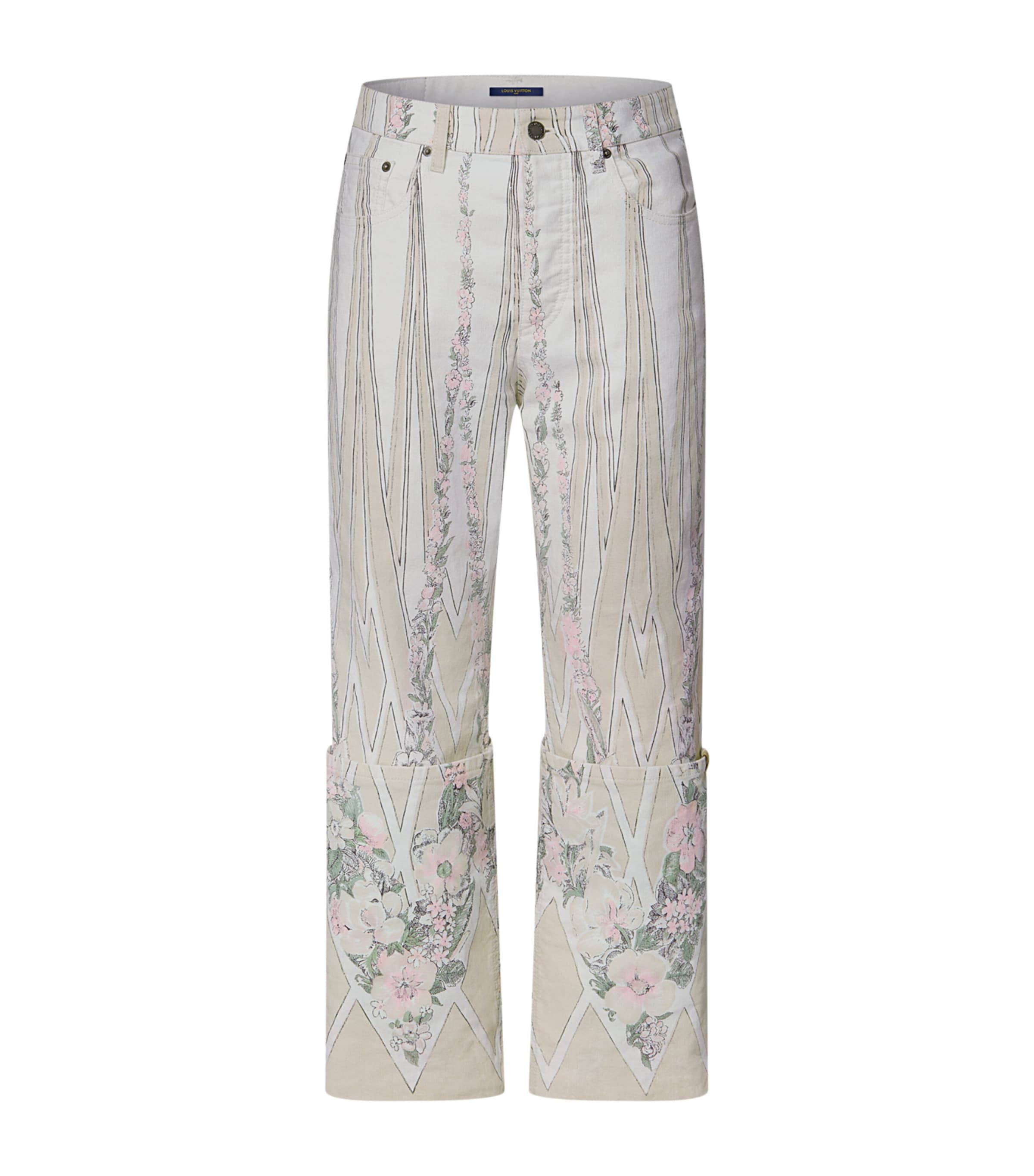 LOUIS VUITTON Womens Floral Wallpaper Print Straight Jeans Panna Cotta Image 1
