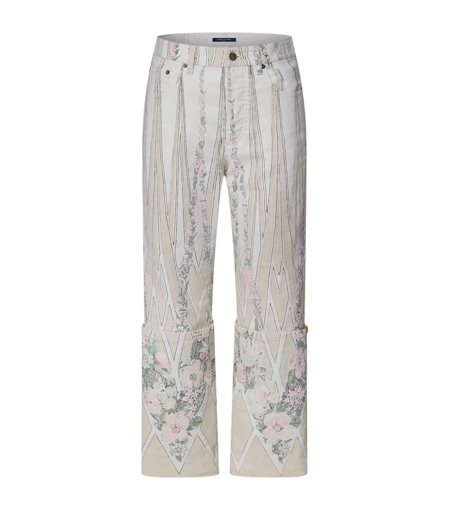 LOUIS VUITTON Womens Floral Wallpaper Print Straight Jeans Panna Cotta Image 1
