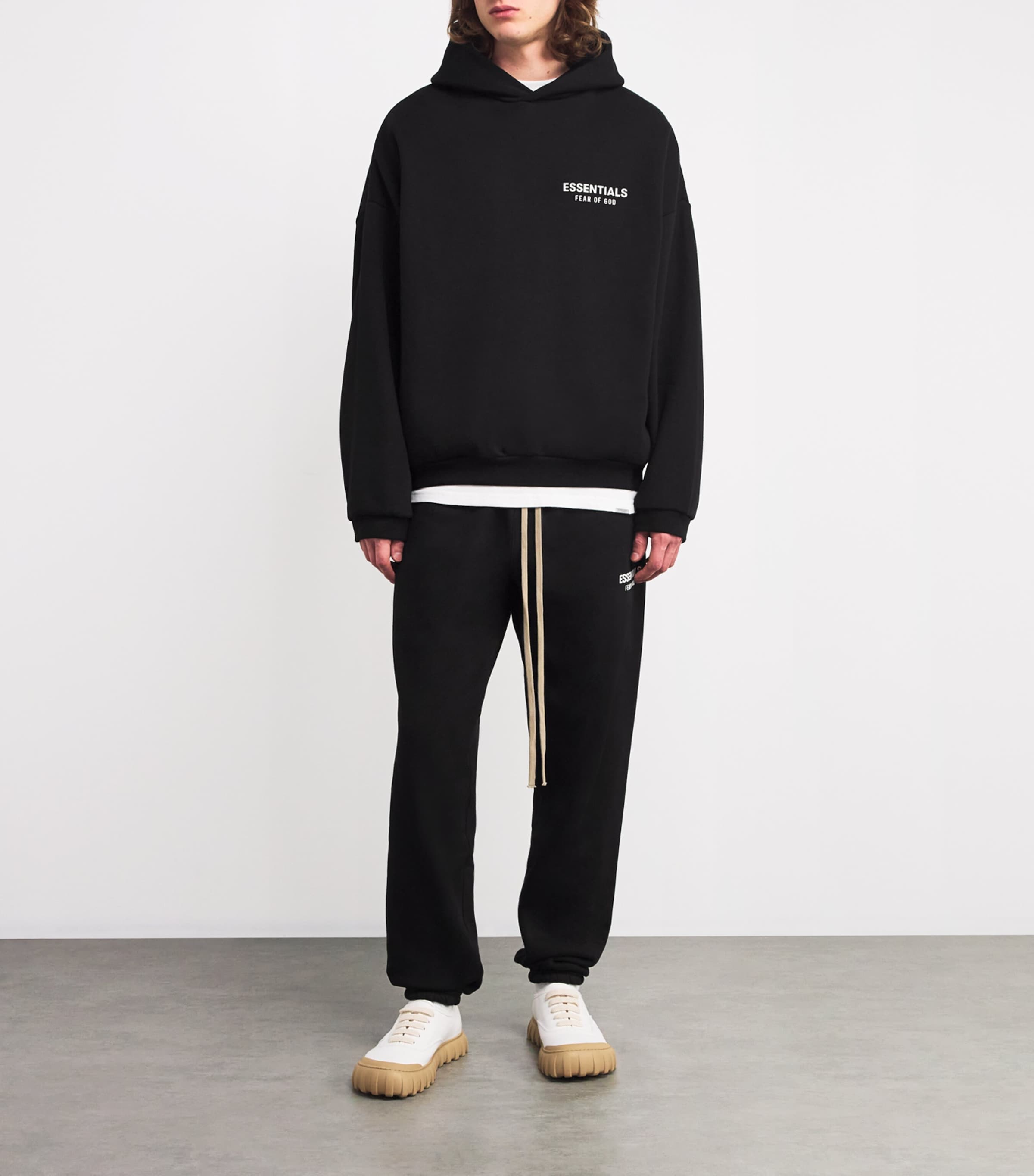 FEAR OF GOD ESSENTIALS Mens Cotton-Blend Logo Hoodie Black Image 2
