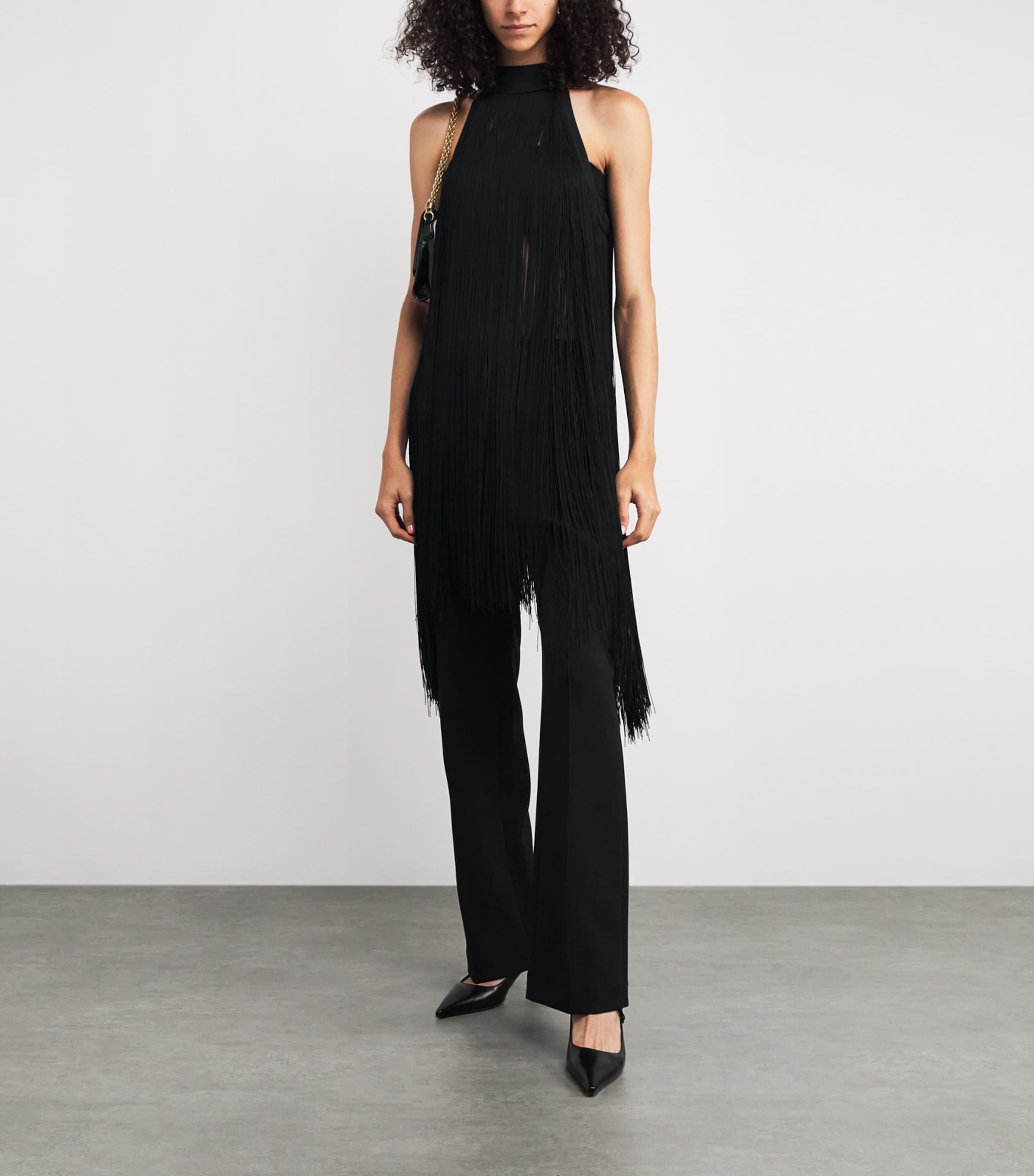 CAMILLA AND MARC Womens Fringed Zuri Halter Top Dblk Black Image 2