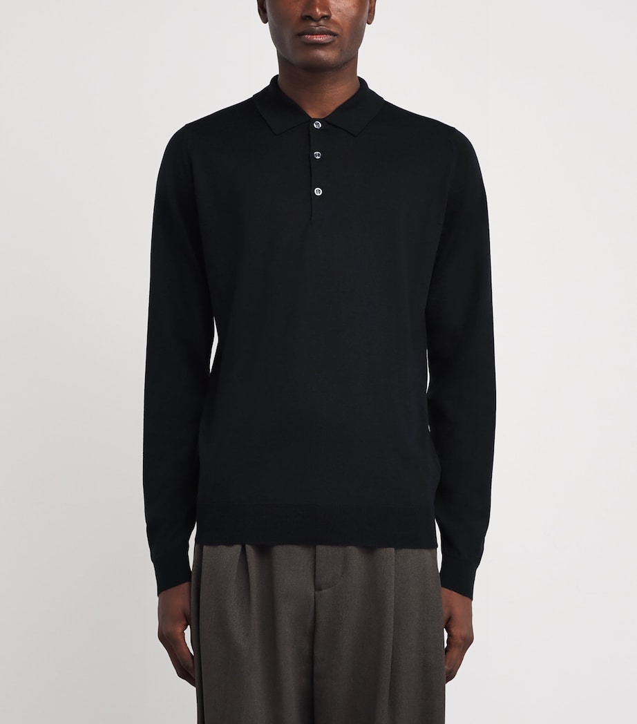Merino Wool Long-Sleeve Polo Shirt BLACK Image 3
