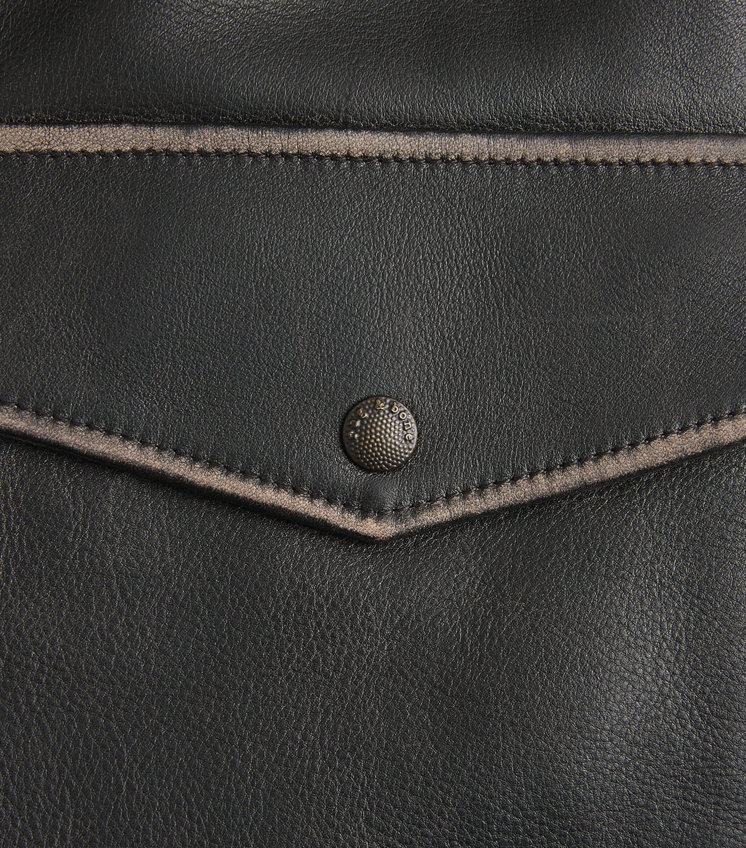 Rag & Bone Mens Leather Shearling-Collar Bomber Jacket Brown Image 6