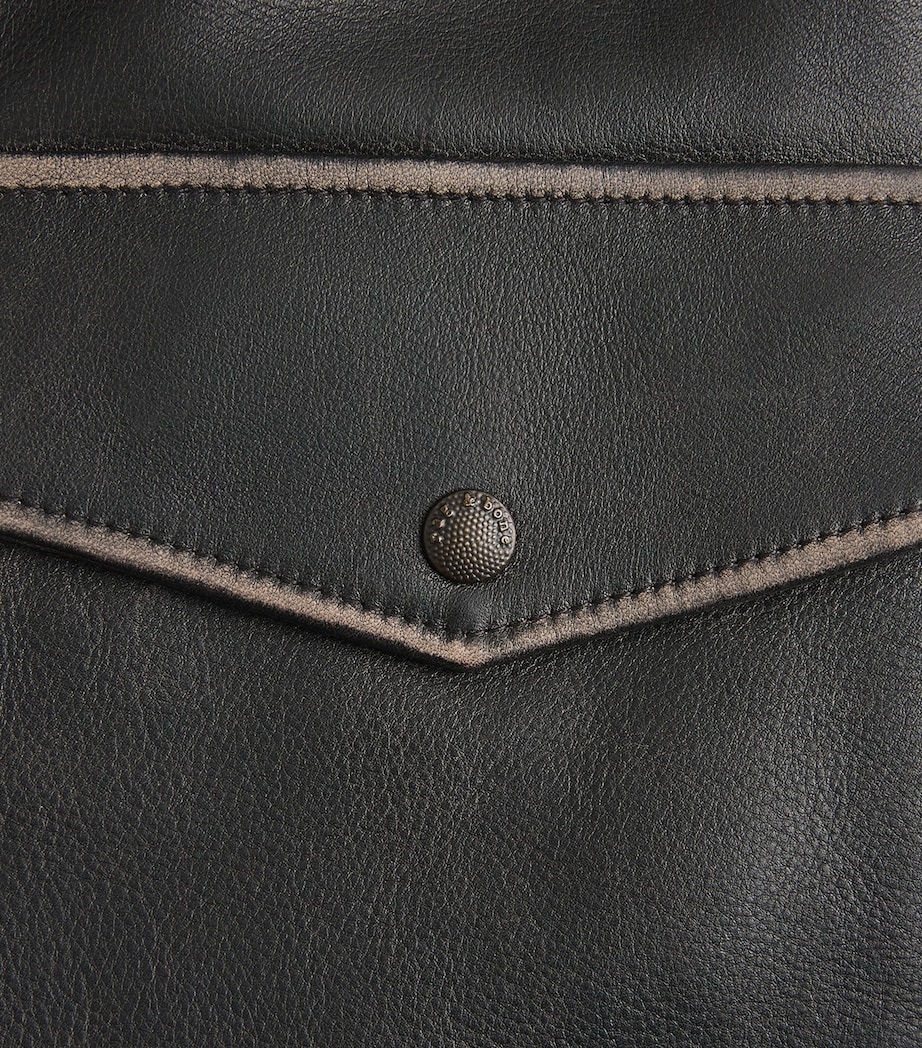 Rag & Bone Mens Leather Shearling-Collar Bomber Jacket Brown Image 6