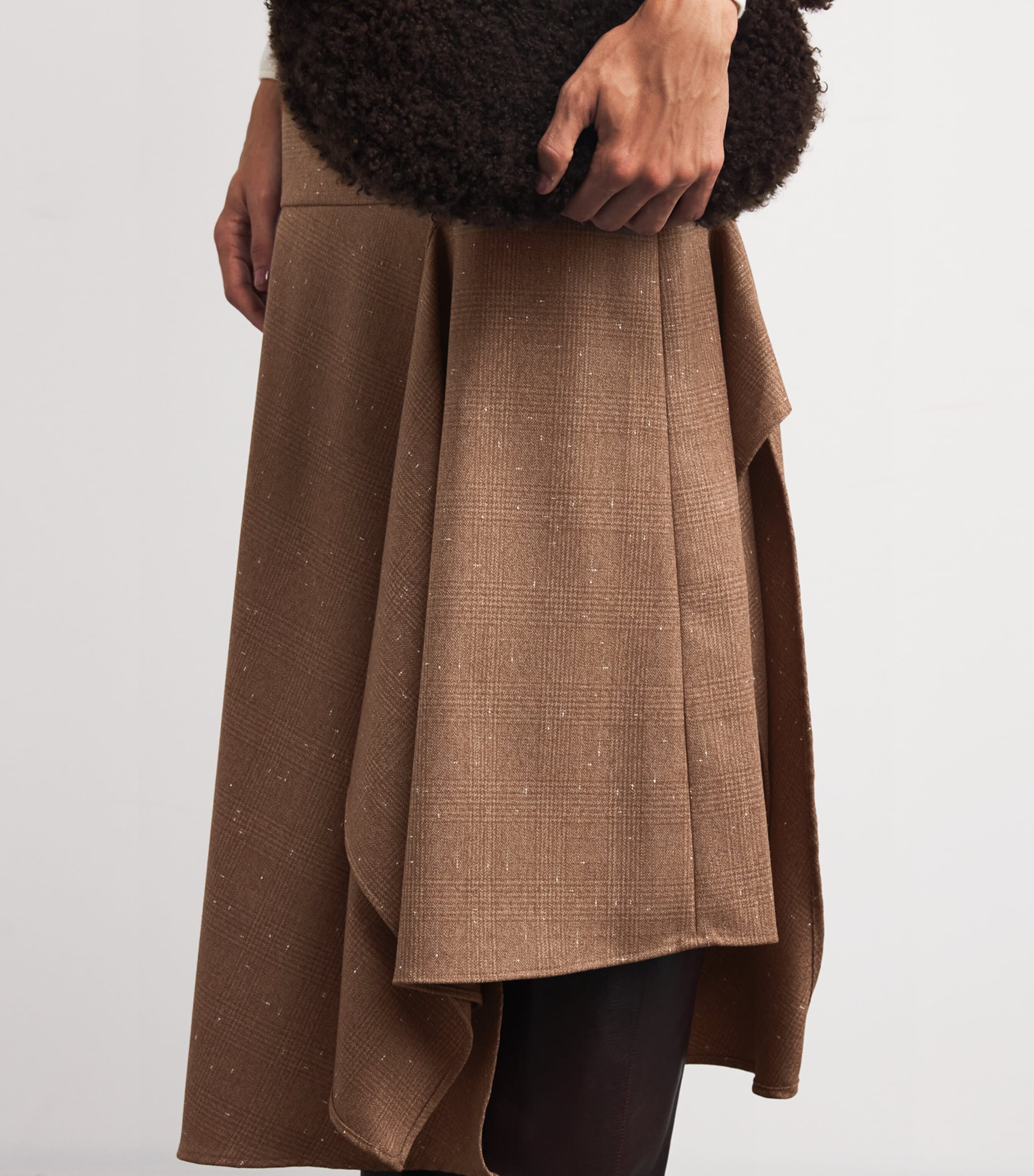 Fabiana Filippi Brown Virgin Wool Asymmetric Midi Skirt