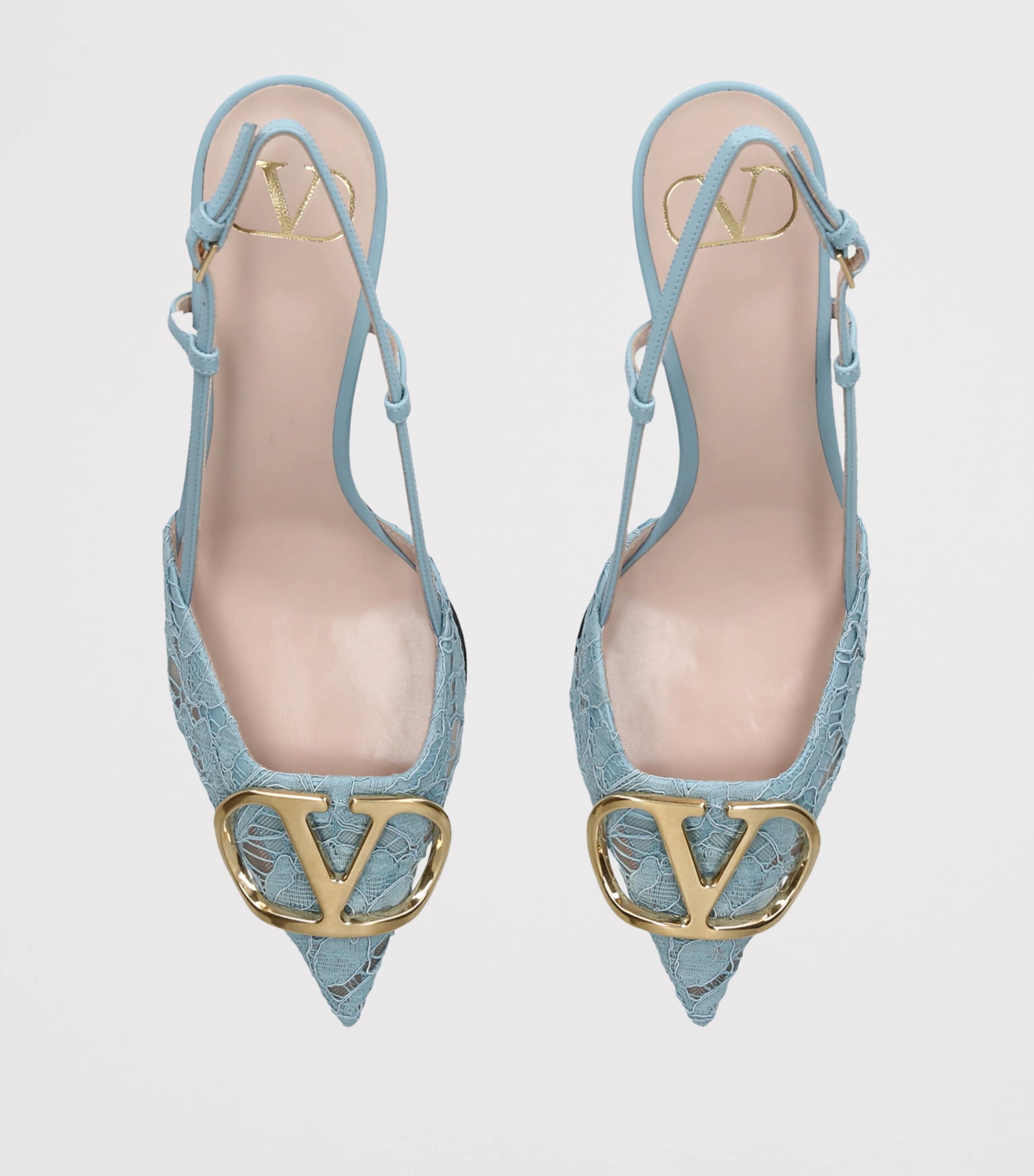 Valentino Garavani Lace VLogo Slingback Pumps 80 Pale Blue Image 3