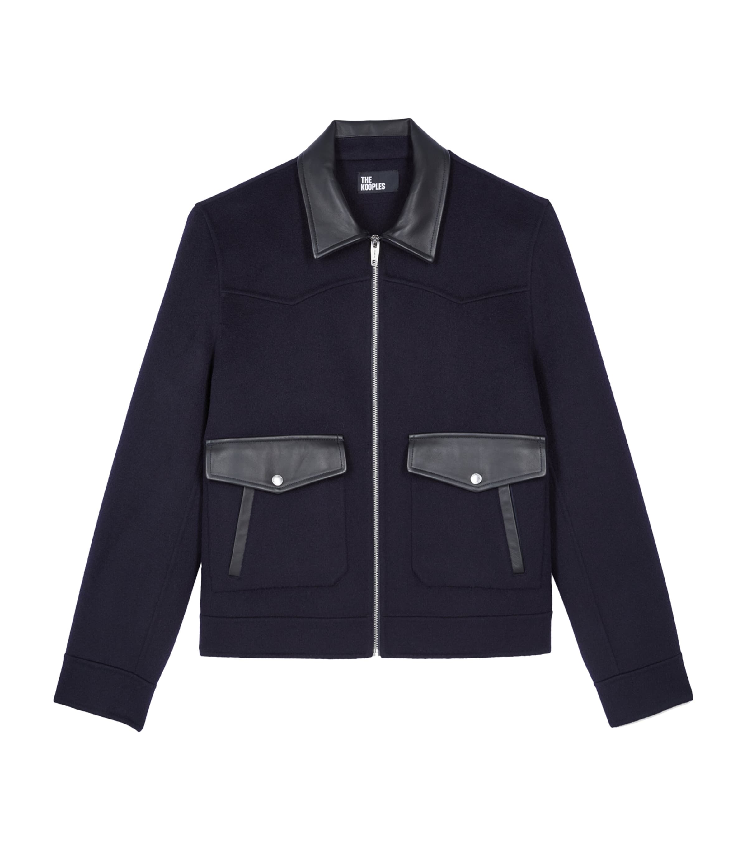 Shop The Kooples Wool-lambskin Bomber Jacket In Navy