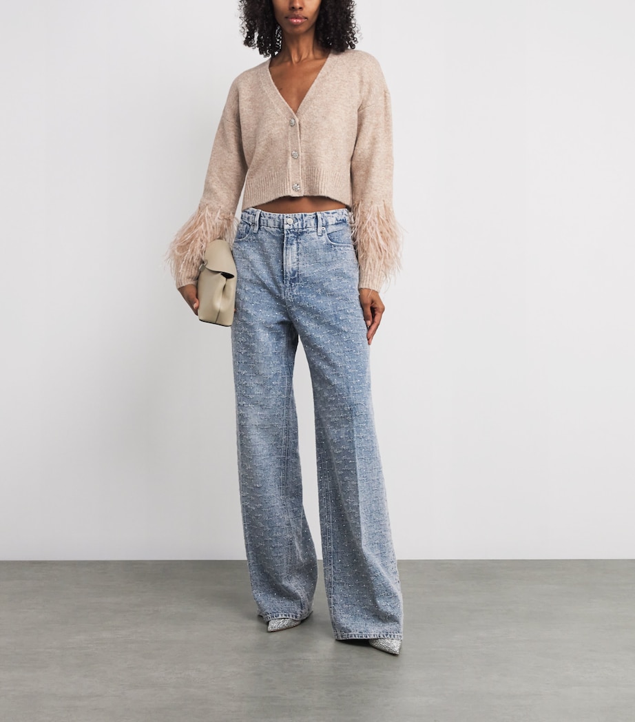 Feather-Trim Bria Cardigan OATMEAL Image 2