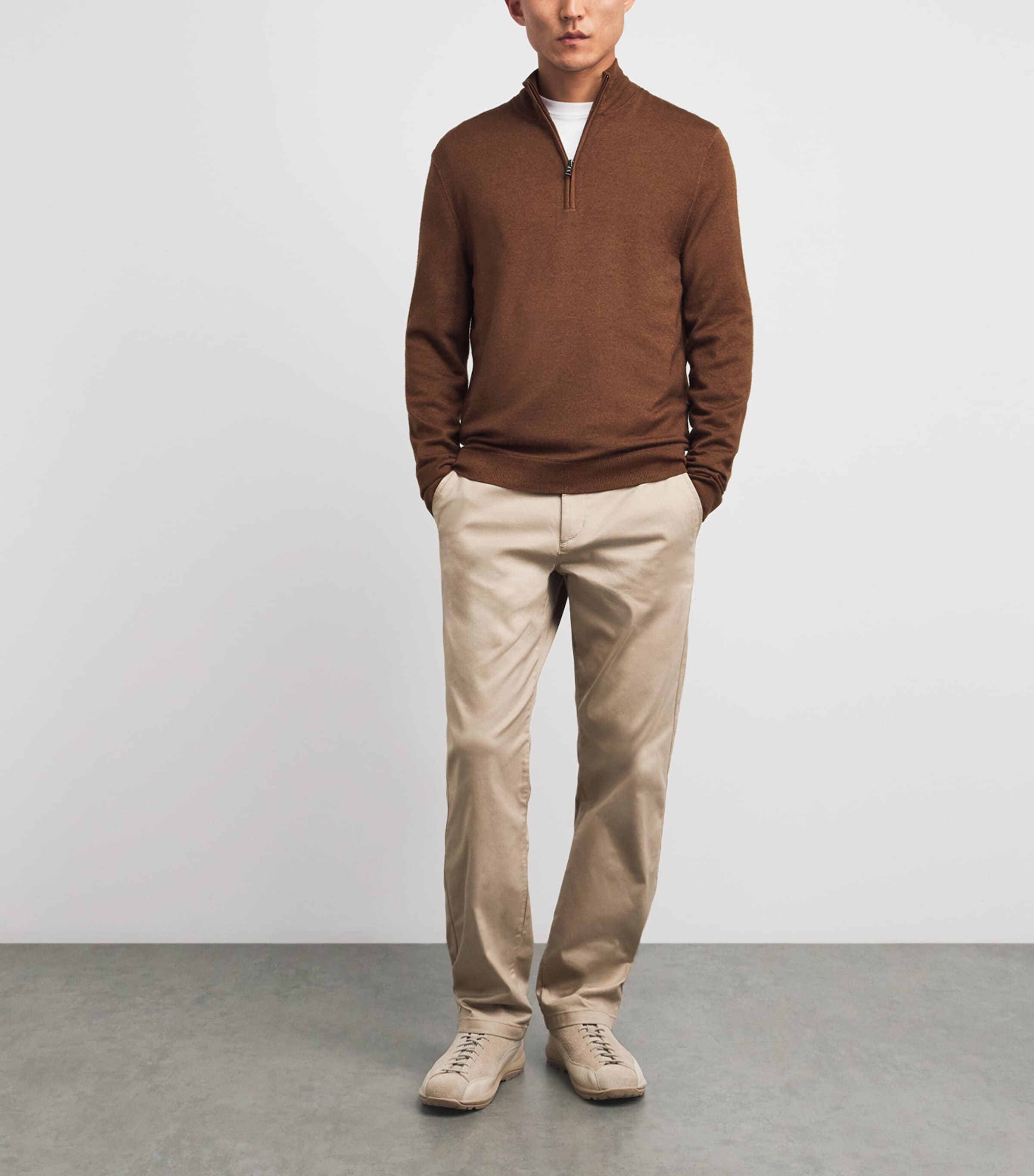 Bogner Mens Virgin Wool Ouri Quarter-Zip Sweater Brown Image 2