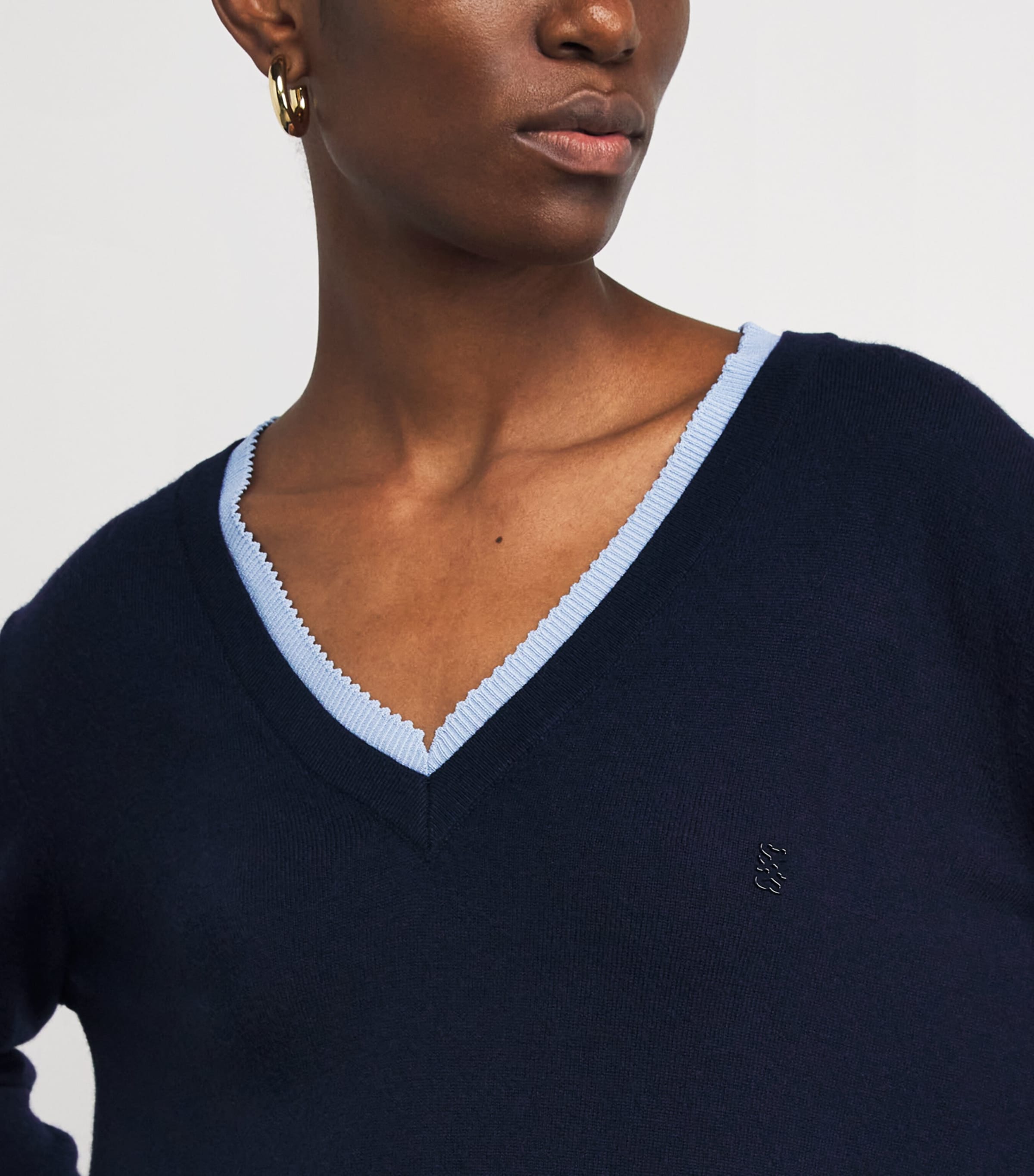 Wool-Cashmere V-Neck Sweater NAVY BLUE Image 6