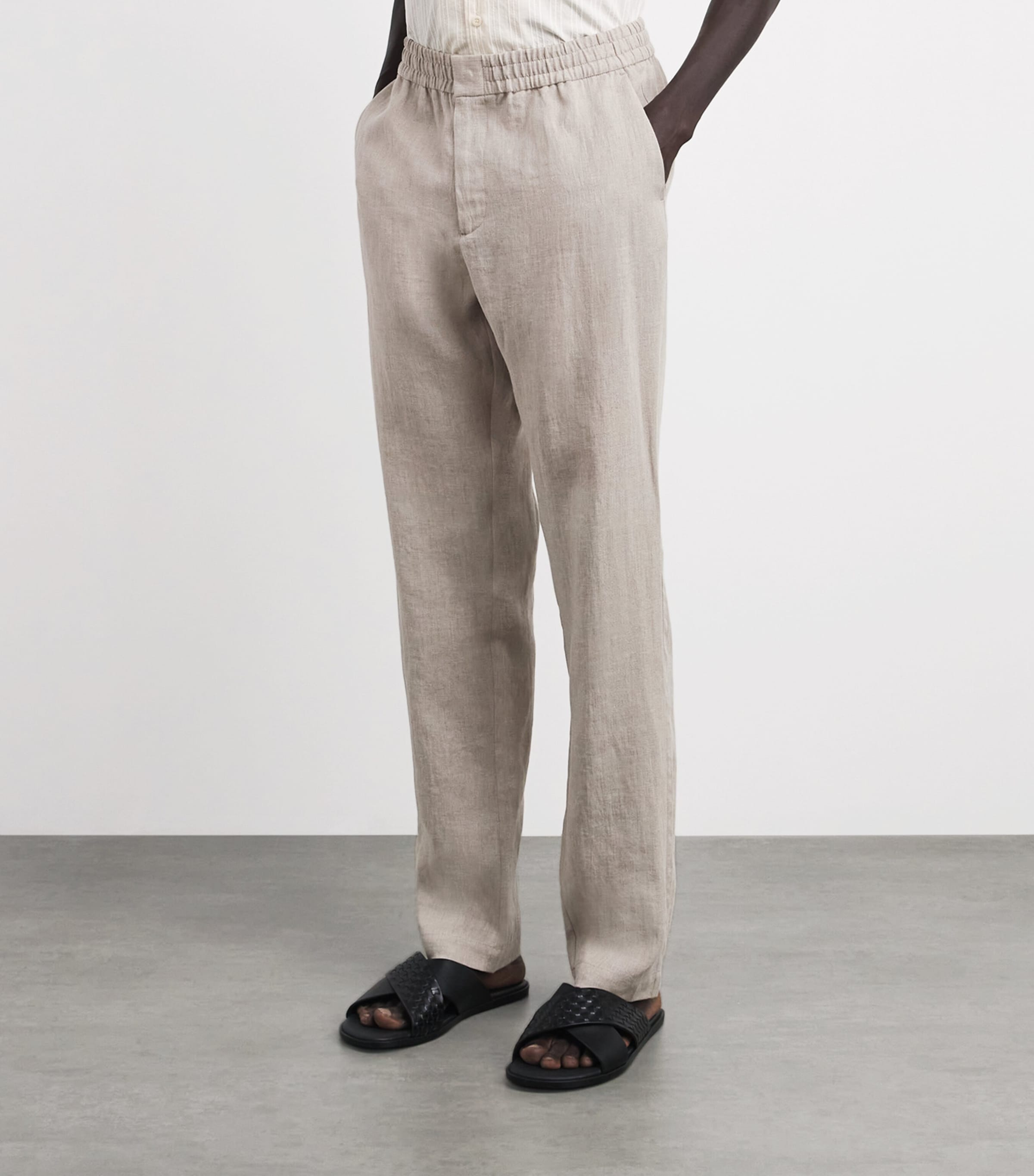 Sunspel Mens Linen Drawstring Trousers Brbd Sand Image 4