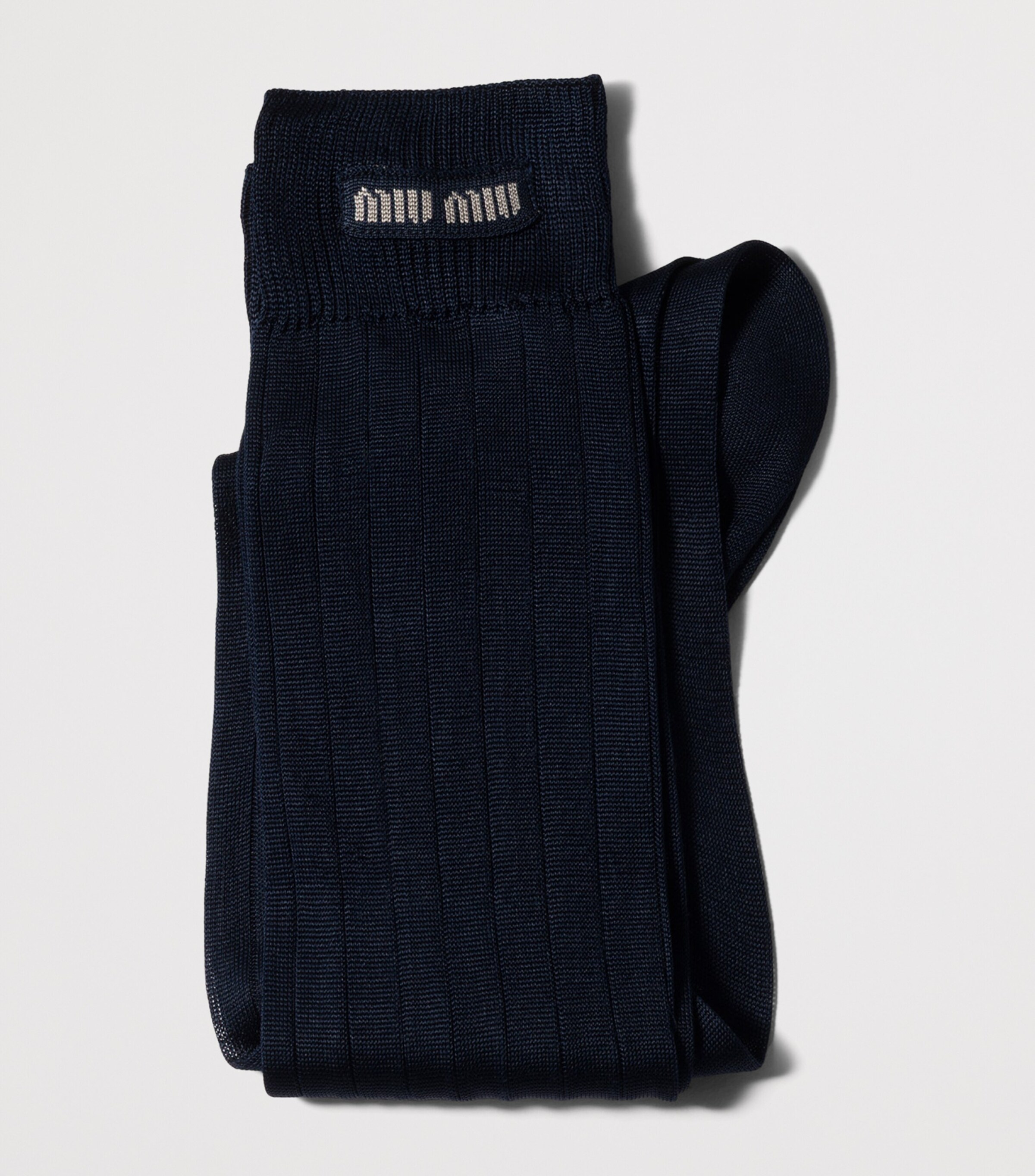 Miu Miu Womens Silk-Blend Logo Socks Blue Image 2
