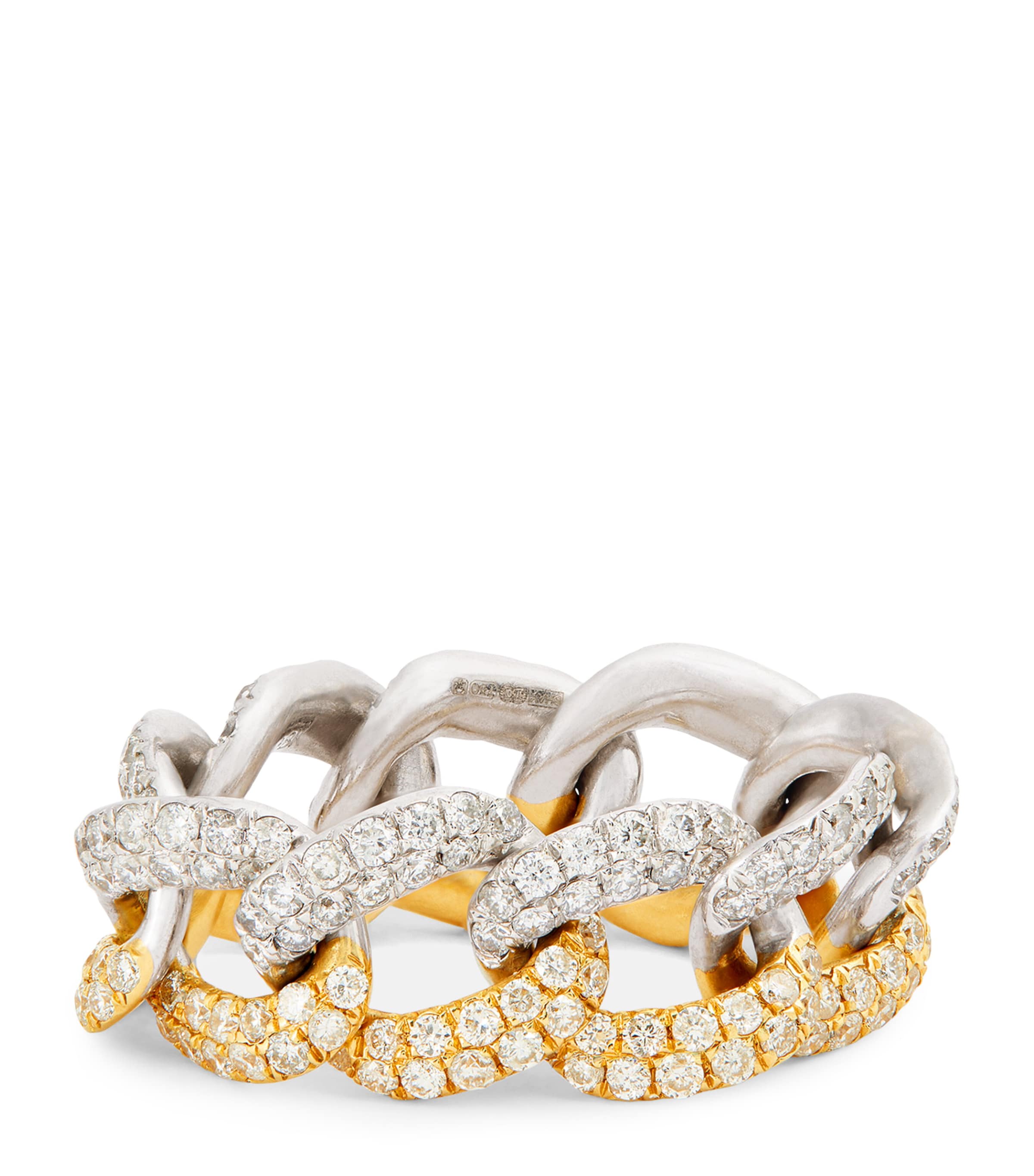 Shay White, Yellow Gold And Diamond Pavé Link Ring In Multi