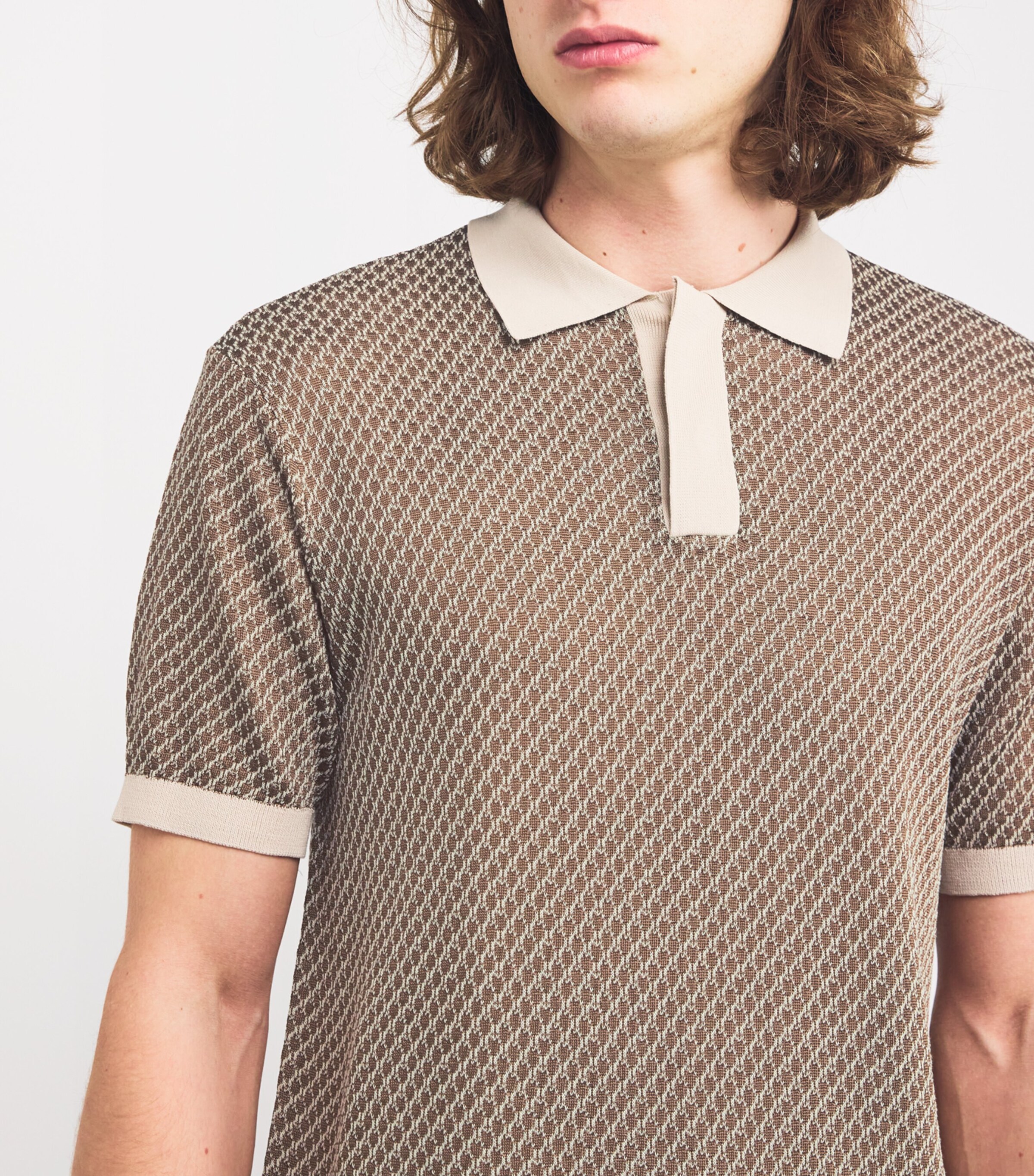 Emporio Armani Beige Jacquard Knit Polo Shirt | Harrods UK