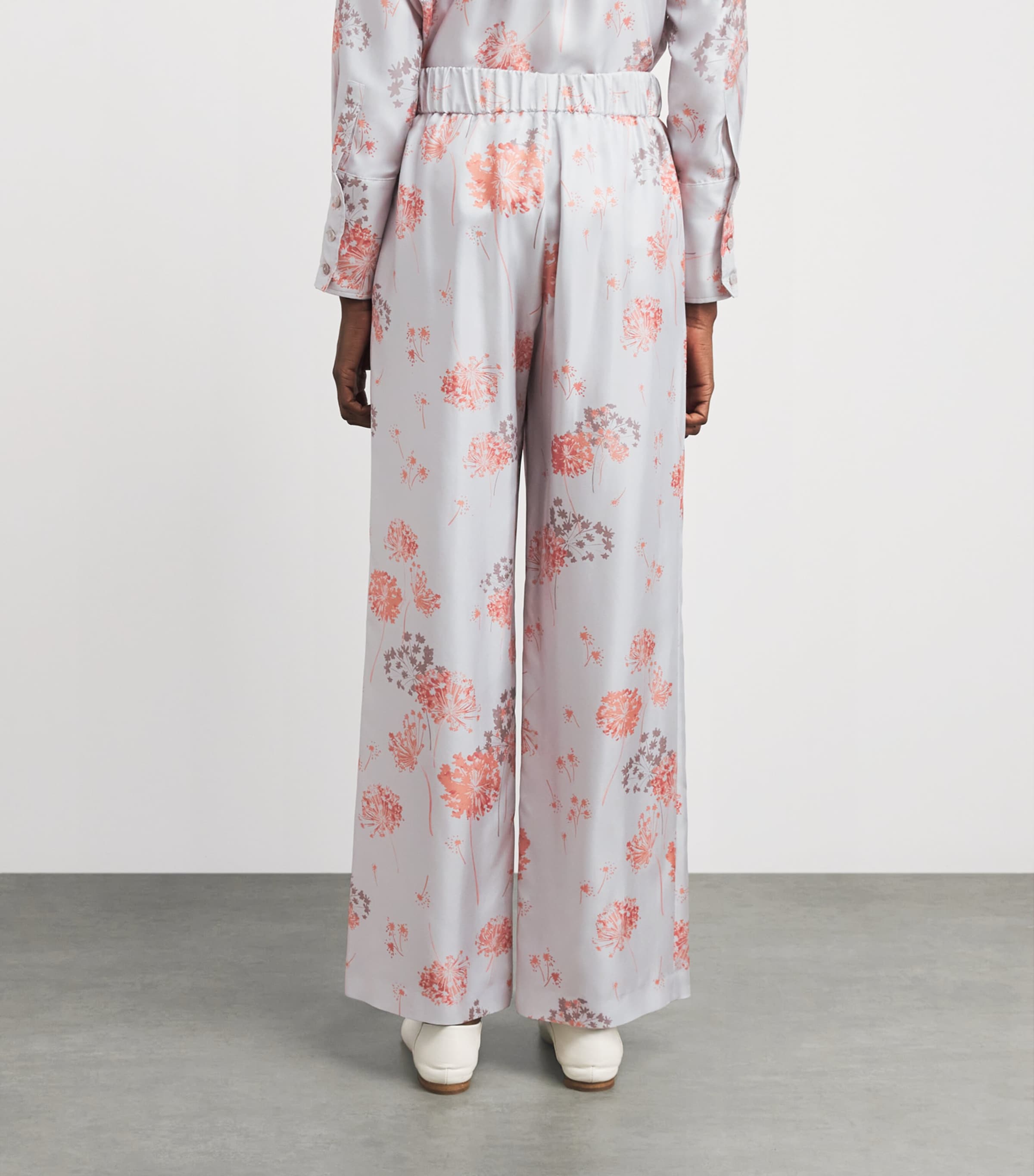 Colombo Womens Silk Floral Wide-Leg Trousers Flower Print Blue Sky Image 5