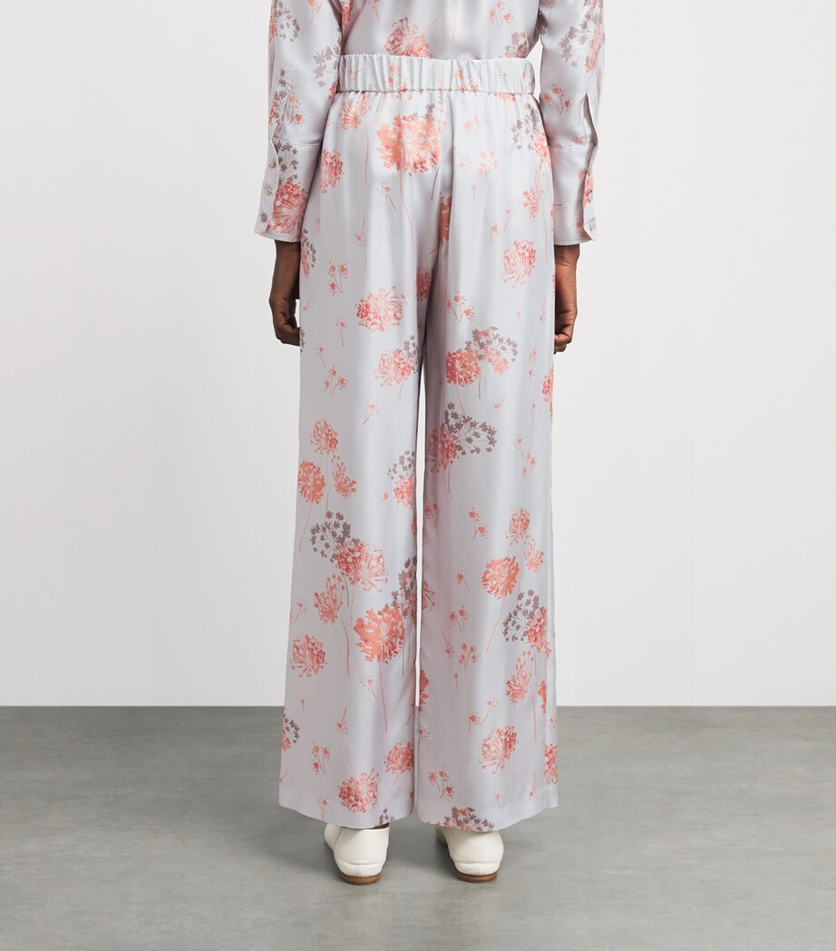 Colombo Womens Silk Floral Wide-Leg Trousers Flower Print Blue Sky Image 5