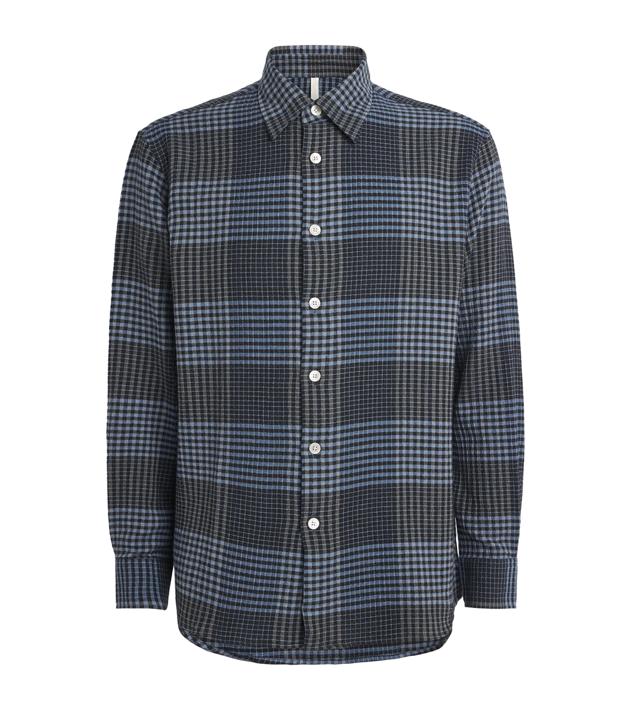 Sunflower Mens Cotton-Cashmere-Blend Check Shirt Blue Image 1