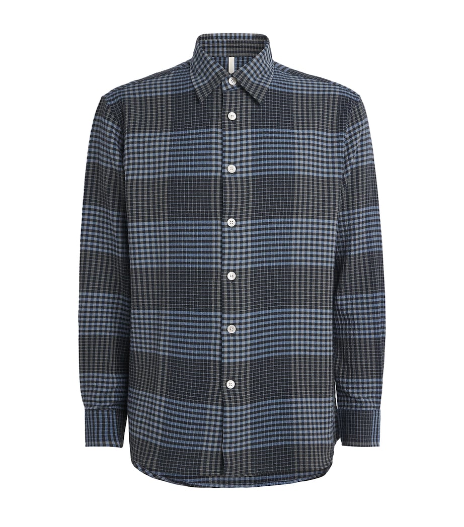 Sunflower Mens Cotton-Cashmere-Blend Check Shirt Blue Image 1