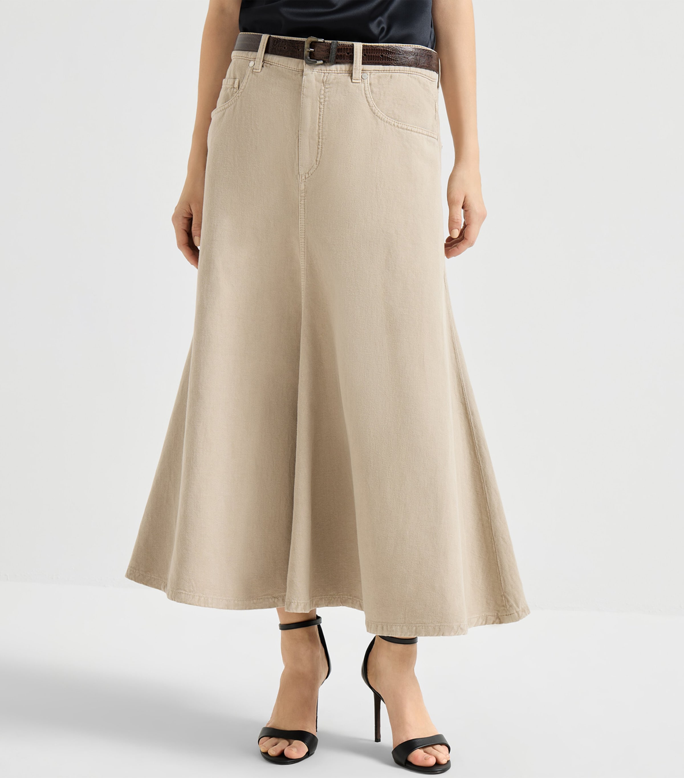 Brunello Cucinelli Womens Cotton-Linen Midi Skirt Image 2