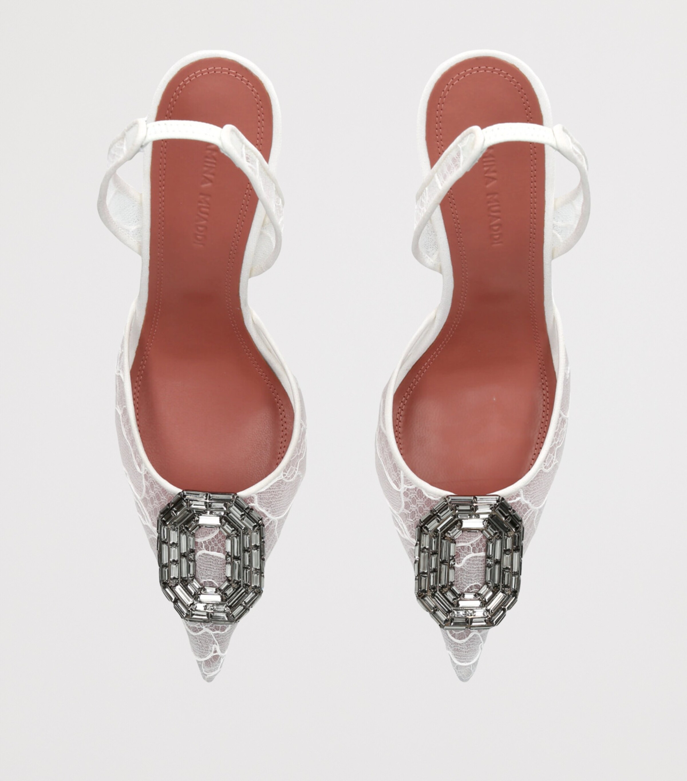 Amina Muaddi Lace Camelia Slingback Pumps 90 White Image 4