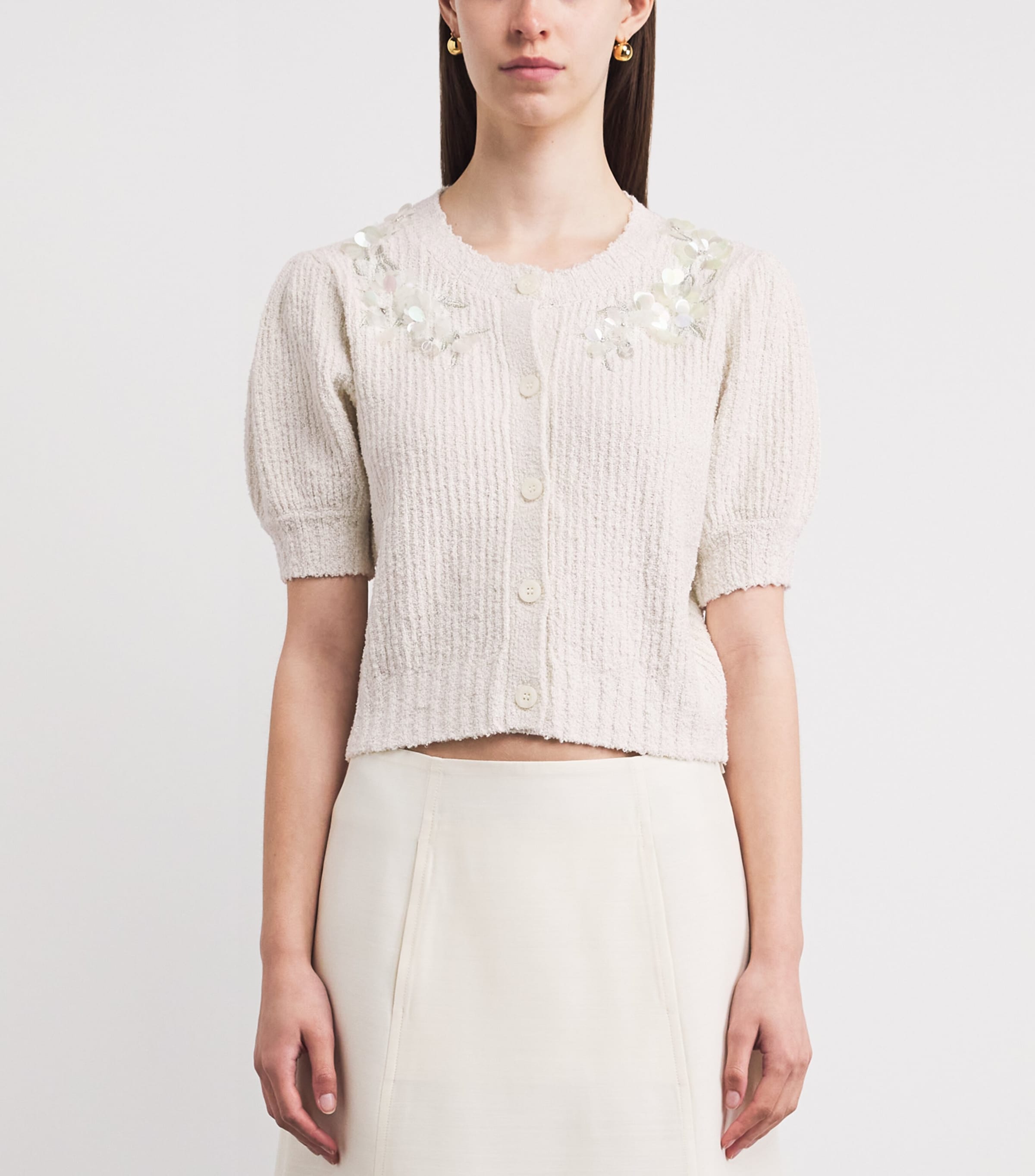 Cinq A Sept Womens Embellished Cotton-Blend Millicent Cardigan Ivory Image 4