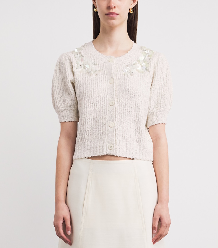Cinq A Sept Womens Embellished Cotton-Blend Millicent Cardigan Ivory Image 4