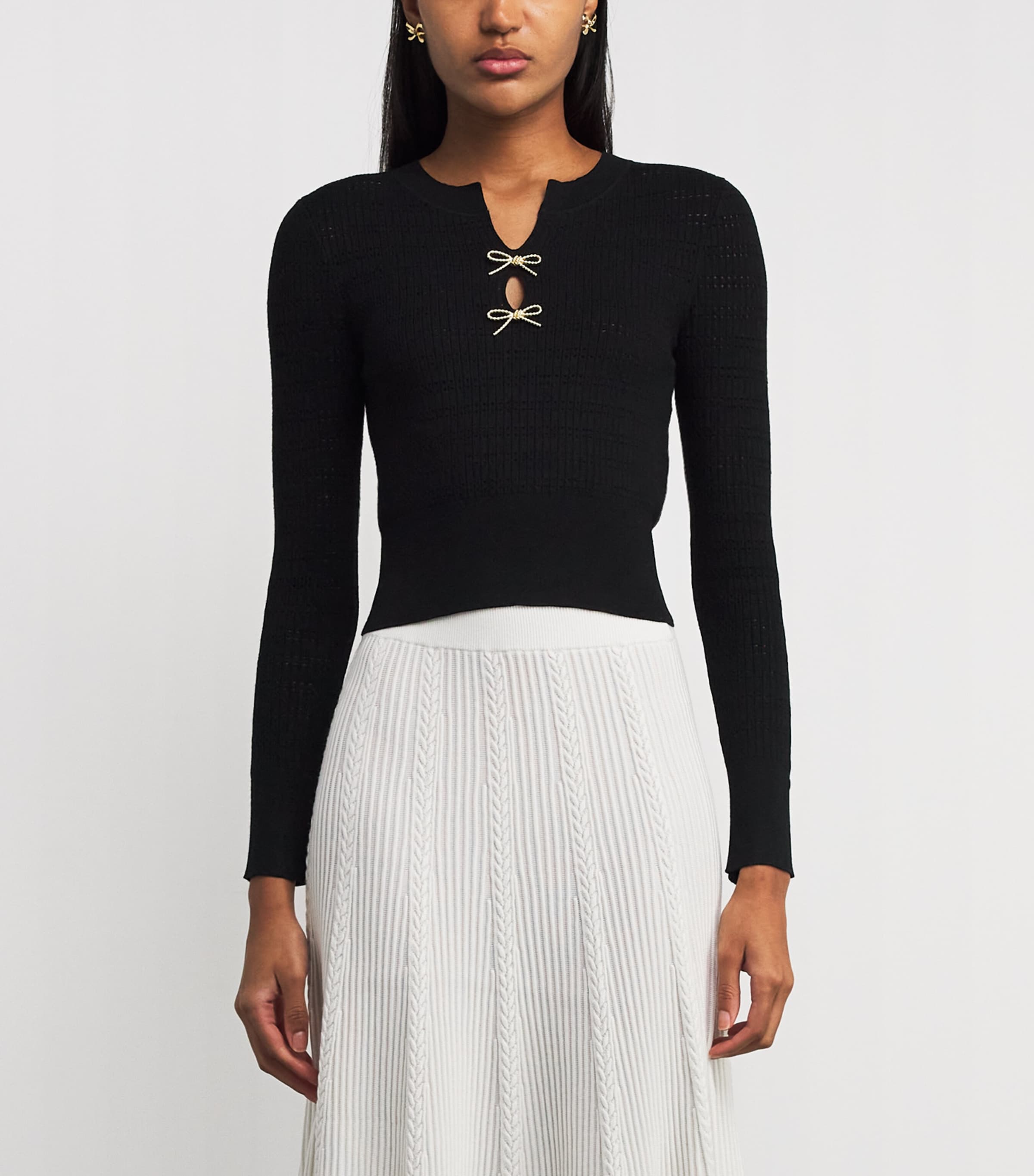 Bow-Embellished Cut-Out Sweater BLACK Image 3