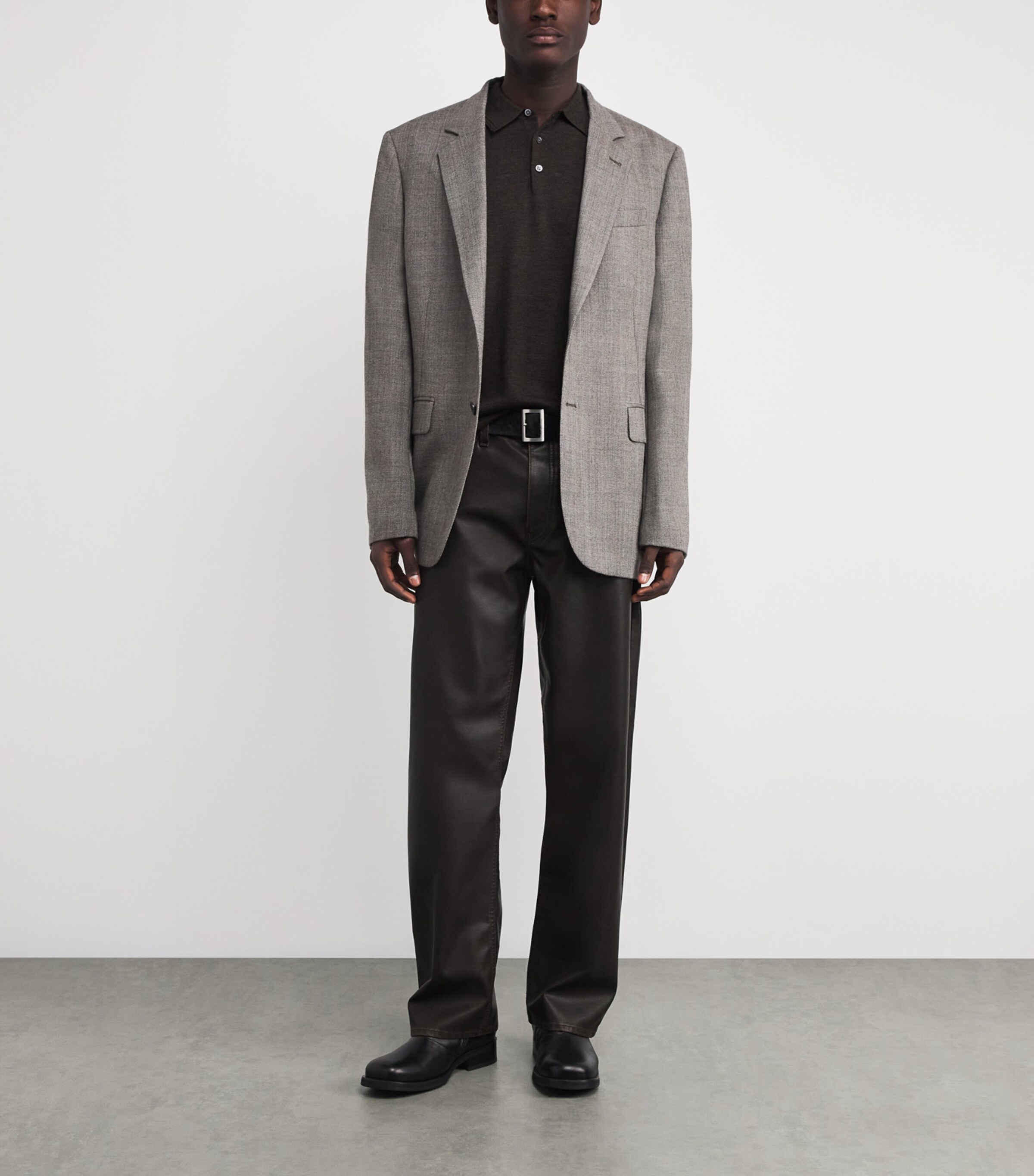 Simkhai Mens Wool Reynolds Polo Shirt Chocolate Melange Image 2