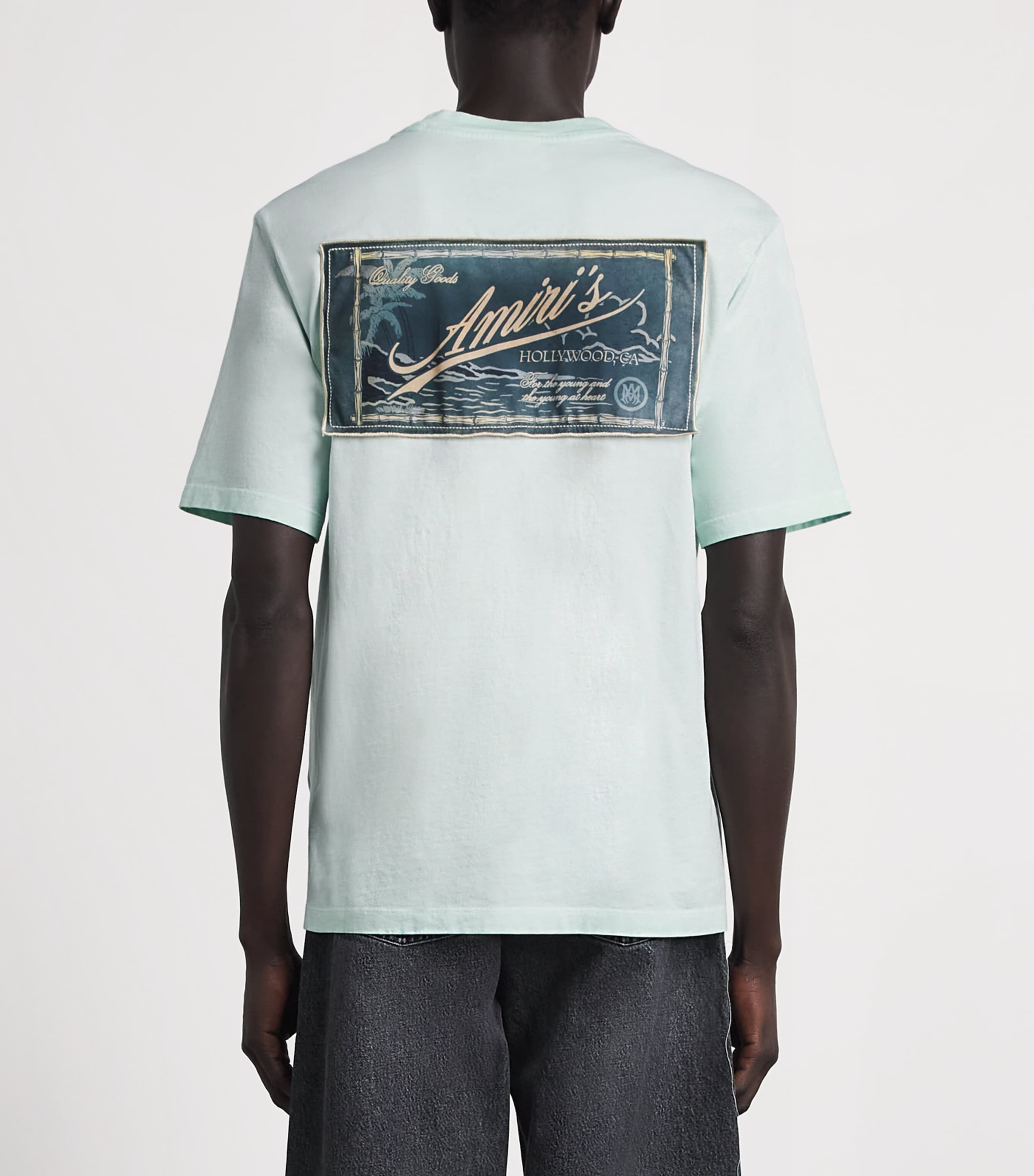 AMIRI Mens Cotton Quality Goods Patch T-Shirt Powder Teal Image 5