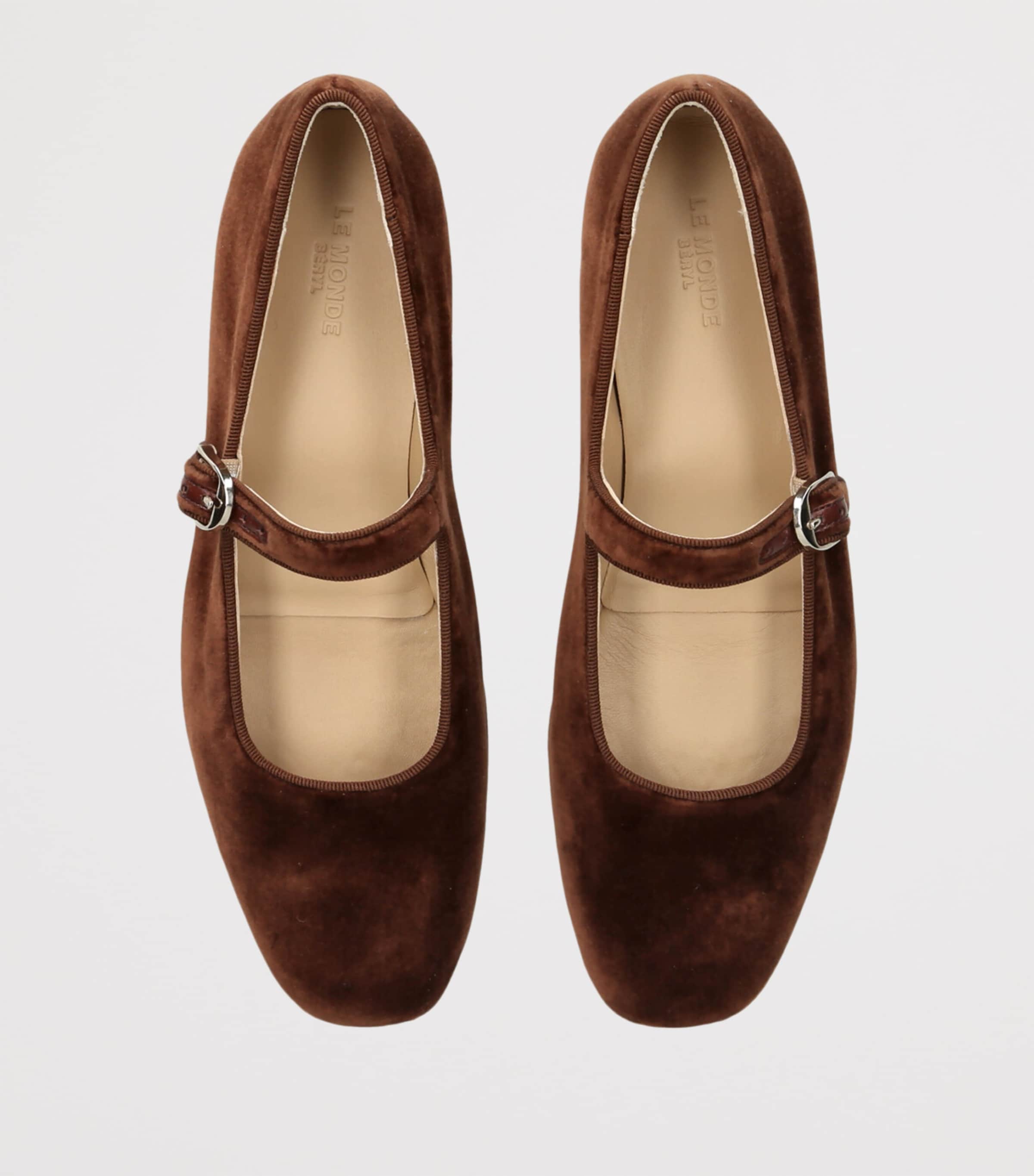 Velvet Mary Jane Ballet Flats BROWN Image 4