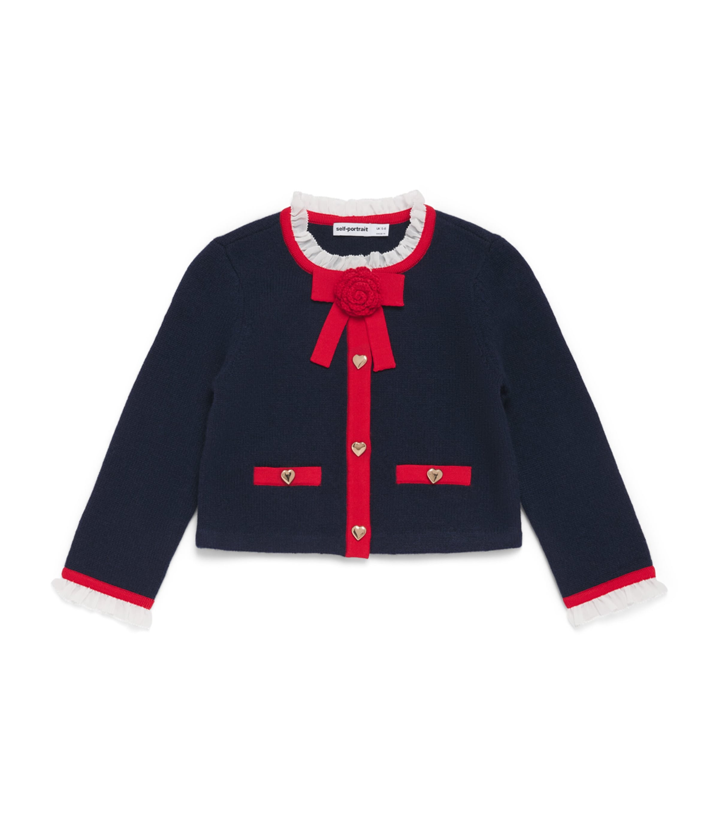 Self-Portrait Kids Knit Corsage-Detail Cardigan (3-12 Years) Navy Image 1