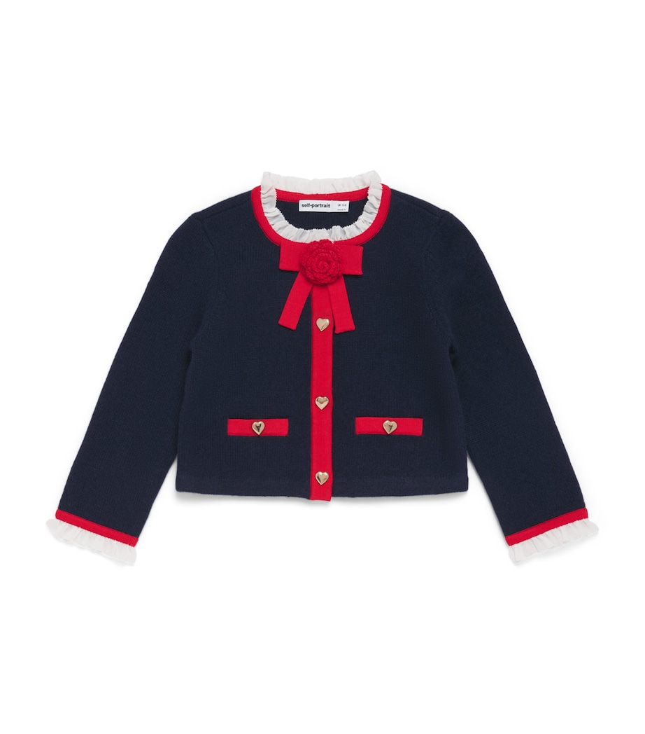 Self-Portrait Kids Knit Corsage-Detail Cardigan (3-12 Years) Navy Image 1