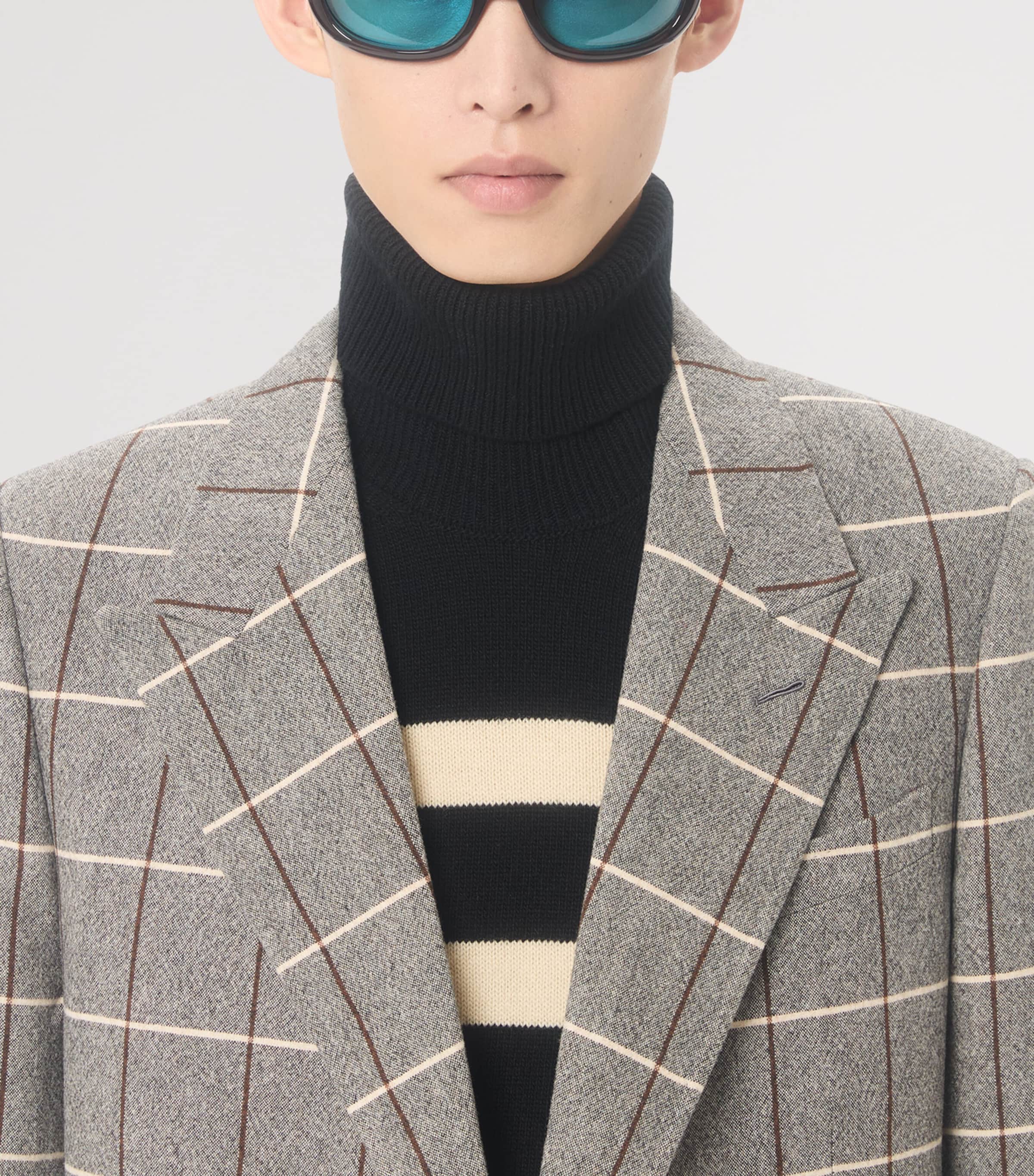 Virgin Wool Windowpane Check Double-Breasted Blazer 9WZ Image 6