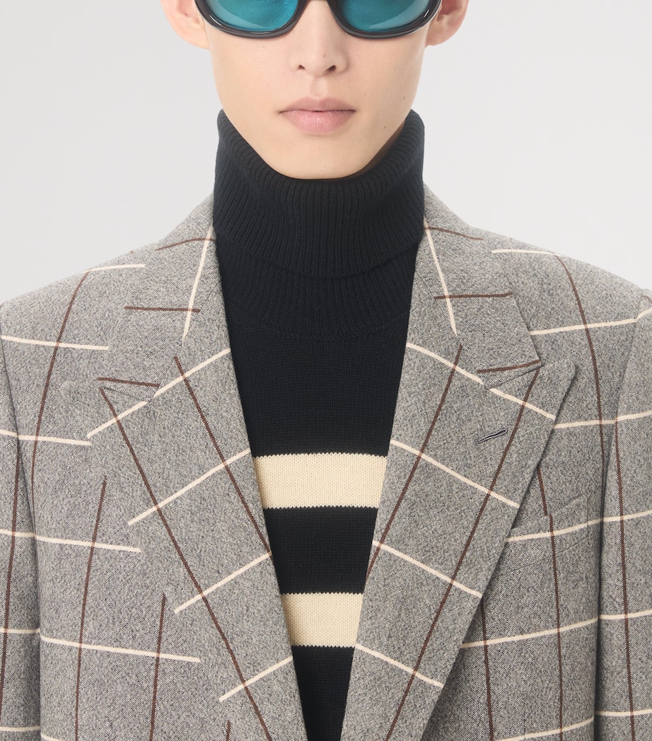 Virgin Wool Windowpane Check Double-Breasted Blazer 9WZ Image 6