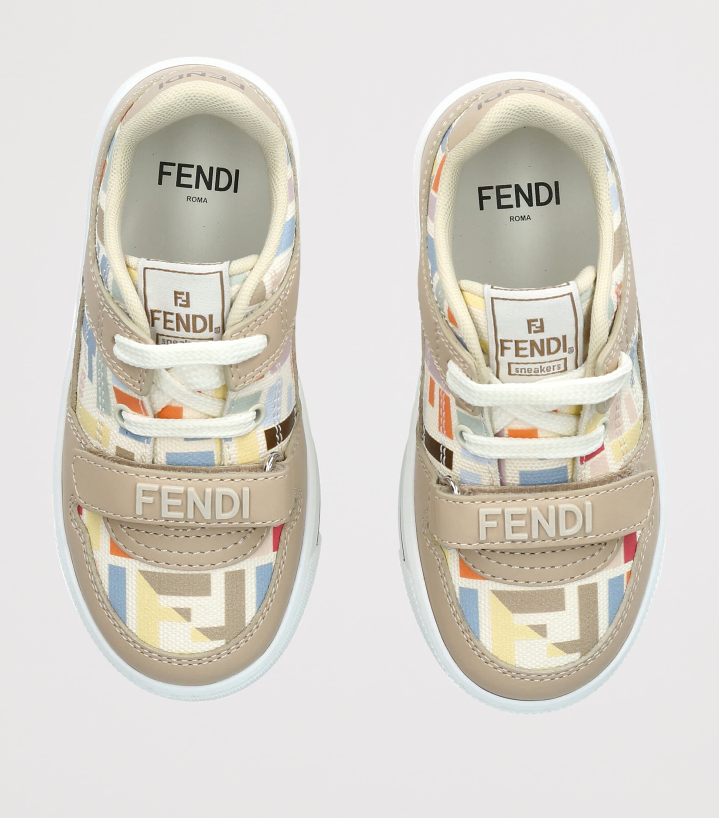 Fendi Kids Leather Logo Sneakers Beige Comb Image 3